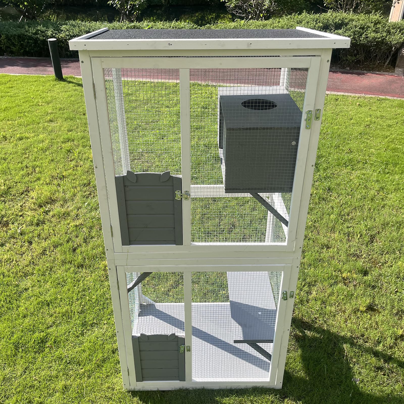 Garvee Large Cat Cage with Elevated Rest Box Metal Cat Playpen for 1-3 Cats 71 Inch Wooden 2 Tiers Natural Color One Size