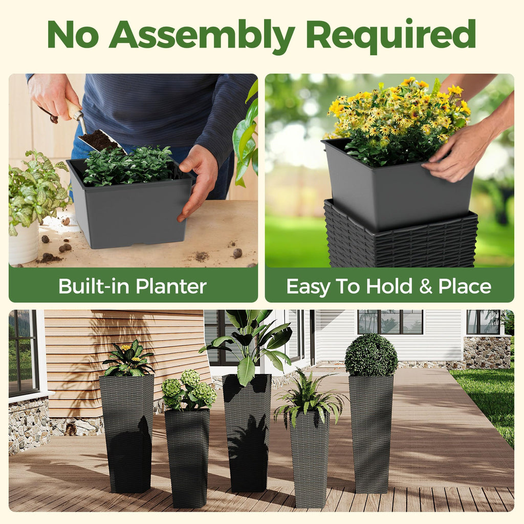 Garvee 2 Pack Large Planters for Indoor Plants, Outdoor Tall Planter with Drainage Holes, Plant Pots for Trees Flowers, All-Weather Use with Removable Insert Bucket (24inch, 32 inch, Black)