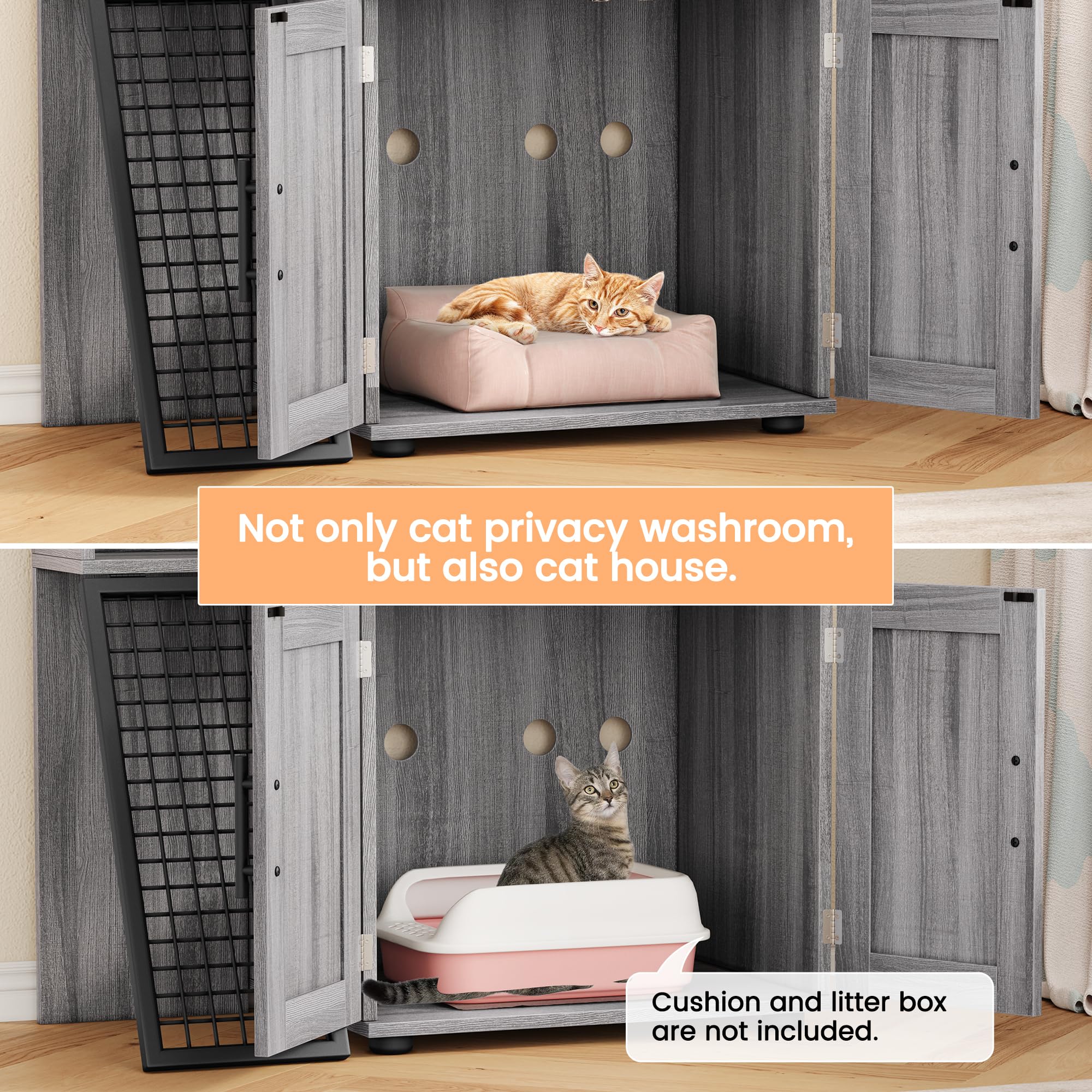 Garvee Modern Villa Cat Litter Box Enclosure + Hidden Furniture + Double Layer + MDF & Iron + Ladder & Ventilation + Indoor Use