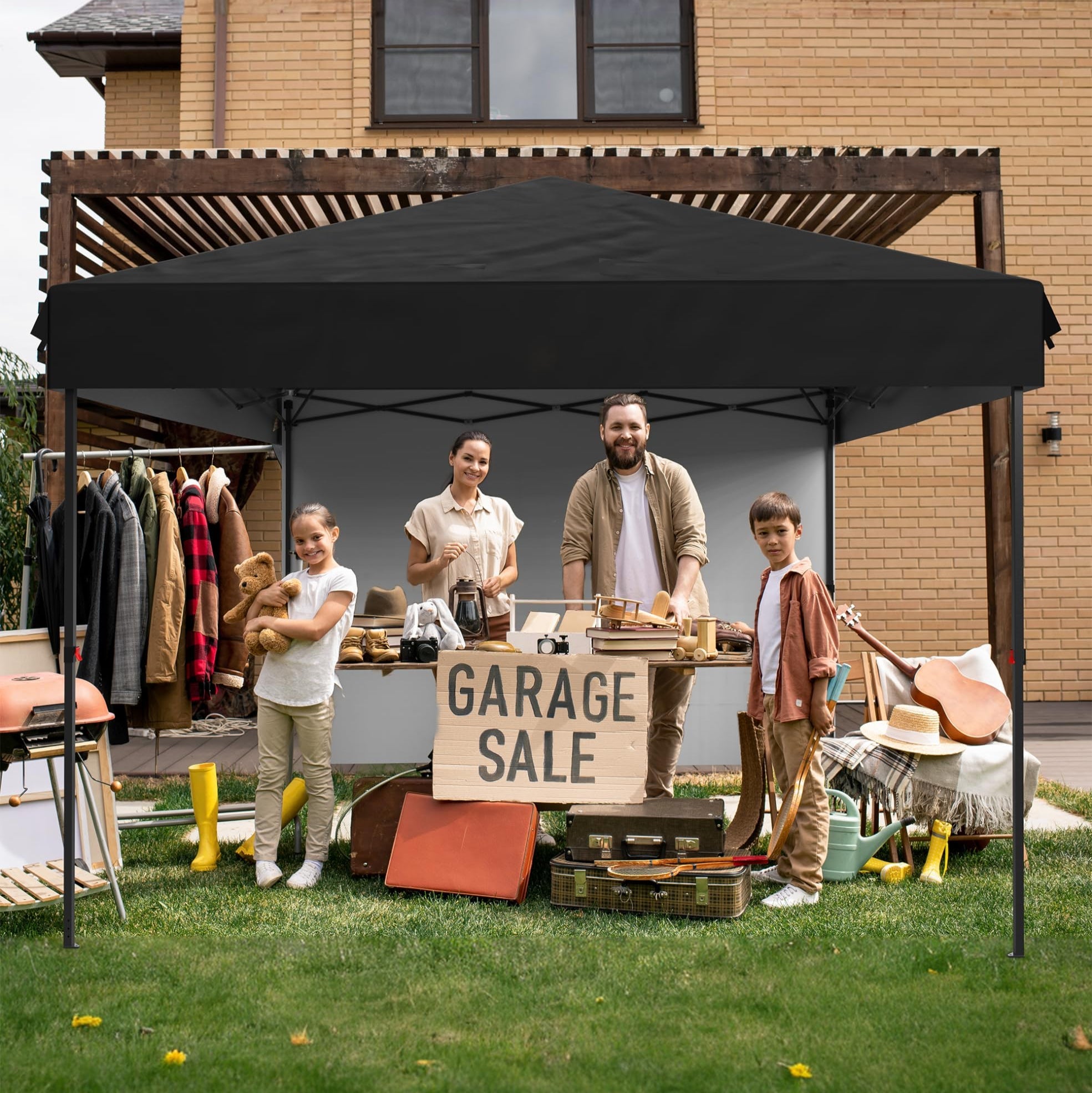 Garvee 10'x10' Pop-Up Canopy Tent - Portable Instant Gazebo with 1 Removable Sidewall, 4 Stakes & Ropes for Outdoor Events, Patio, Party, Camping, Black