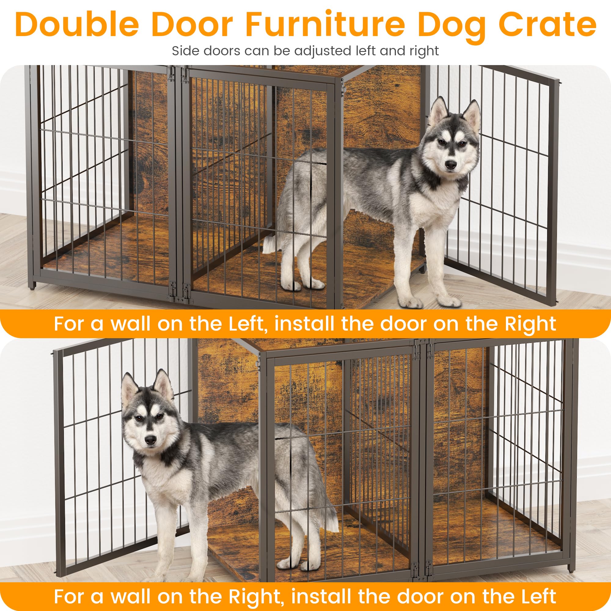 Garvee Dog Crate Furniture Heavy Duty Wooden Pet House With Storage Shelves Indoor Dog Cage 4 Doors Brown Small Medium Dogs