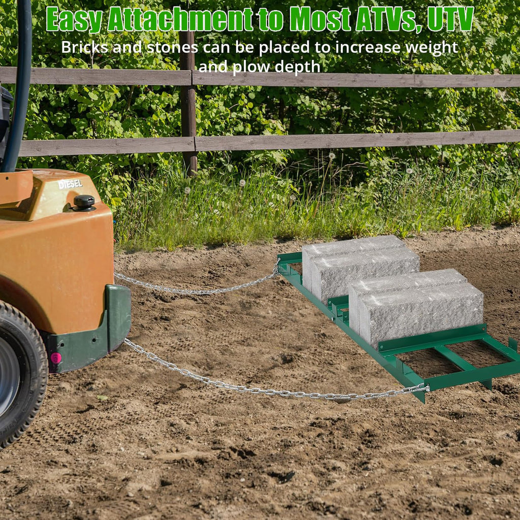 Garvee 4FT Driveway Drag Harrow for ATV, UTV & Tractor, Heavy-Duty Tow Behind Landscape Grader with 6FT Chain for Gravel, Soil, Yard & Field Leveling