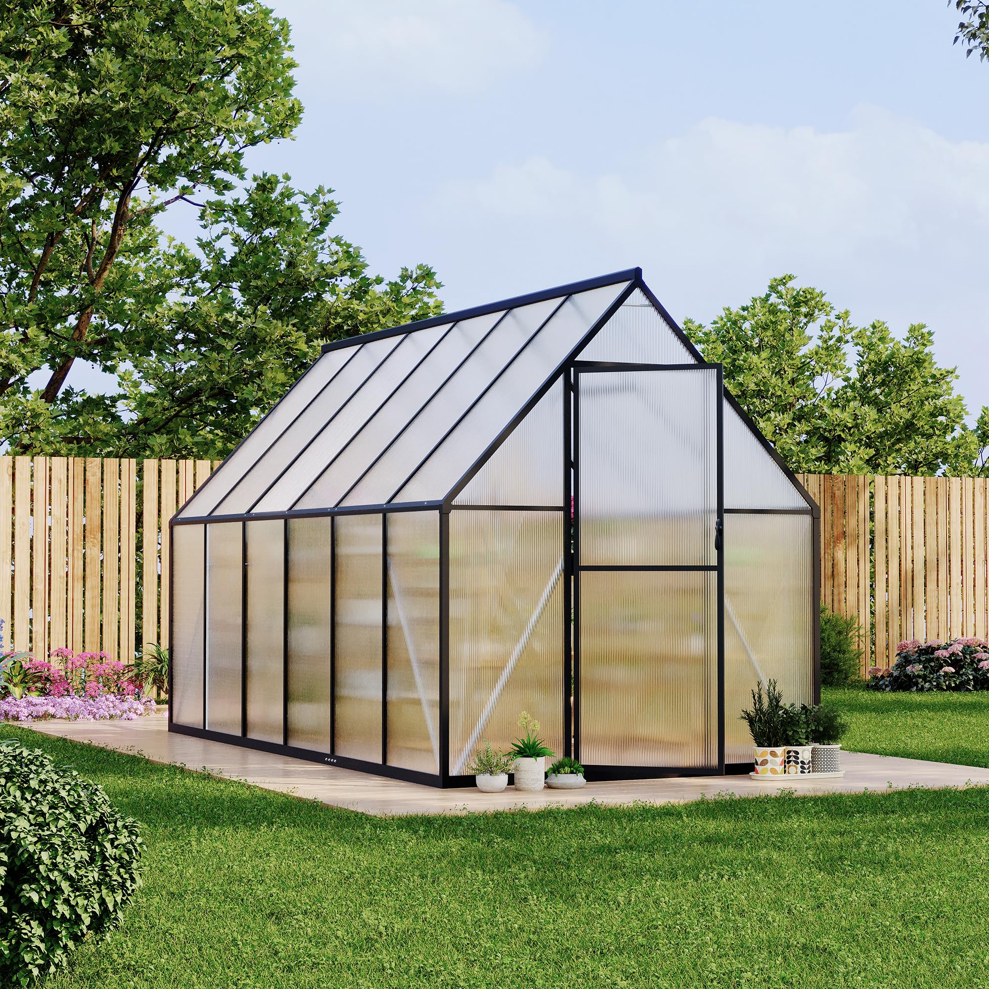 Garvee 6'x11' Aluminum-Framed Polycarbonate Greenhouse, Heavy Duty Polycarbonate Greenhouse With Quick Setup Structure and Roof Vent, Large Enhanced Aluminum GreenhouseKit for Outdoors