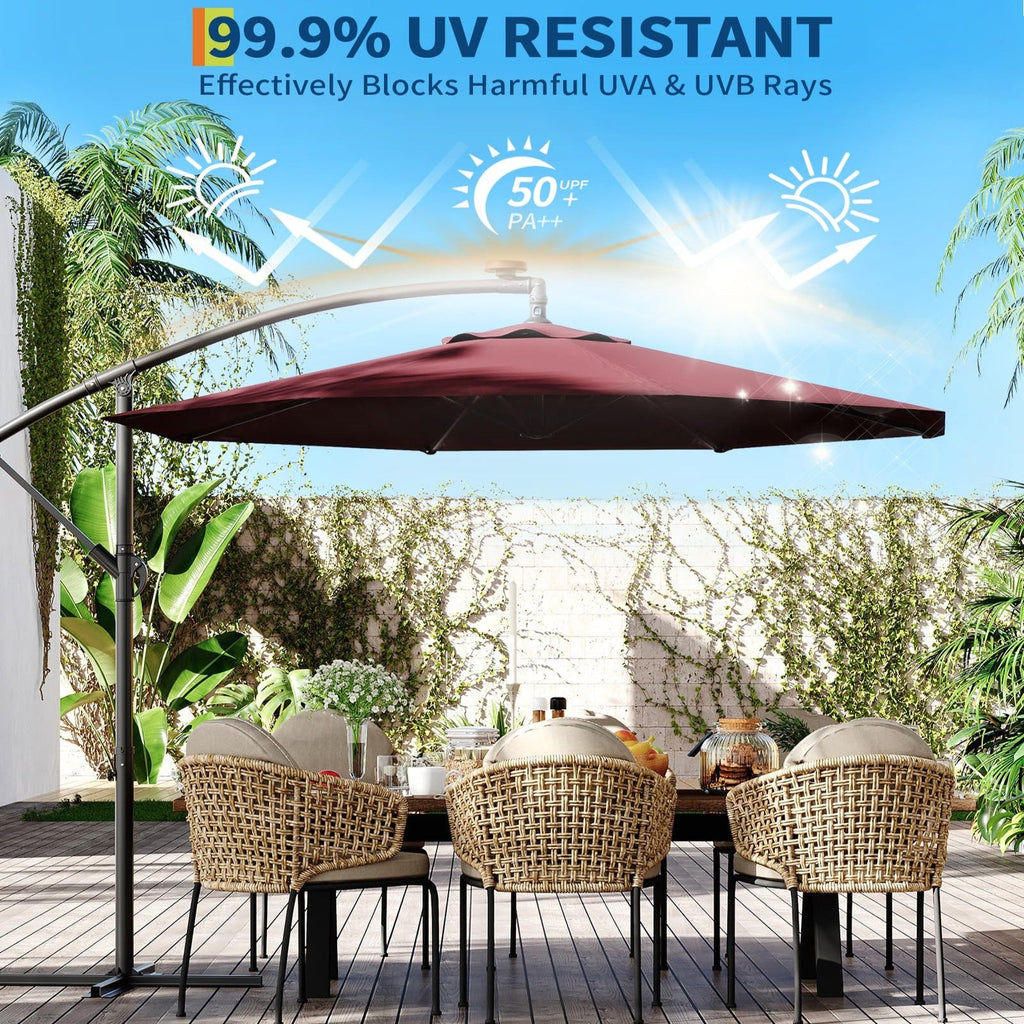Garvee 10' Cantilever Umbrella with 360 Rotating Base, UV Protection Offset Patio Umbrella 12 Ribs Outdoor Sun Shade with Easy Tilt Adjustment for Backyard, Lawn, Garden, Wine Red