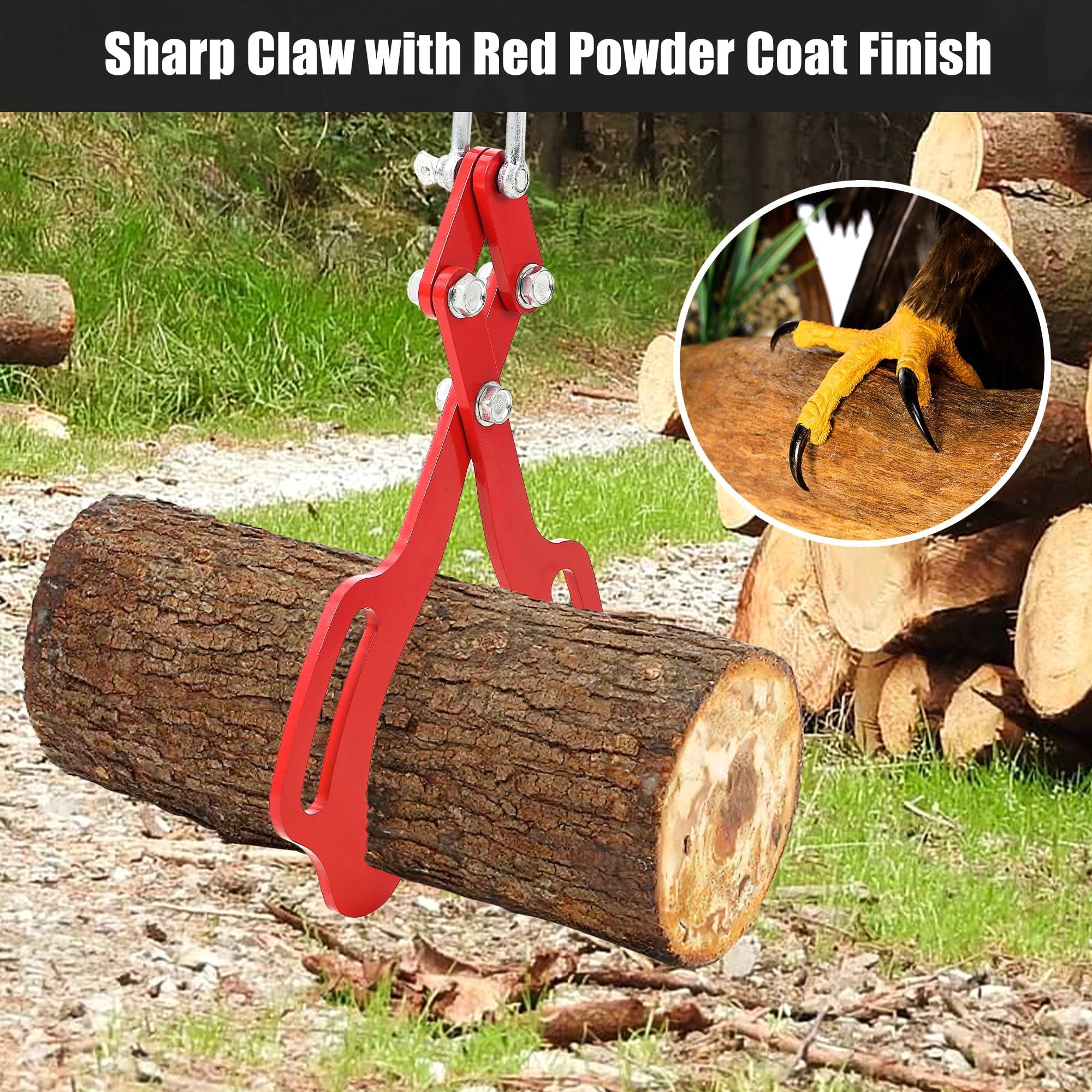 Garvee Log Lifting Tongs Superior Grip Heavy-Duty Steel Claws 18in 2 Claw Powder-Coated Rust-Resistant