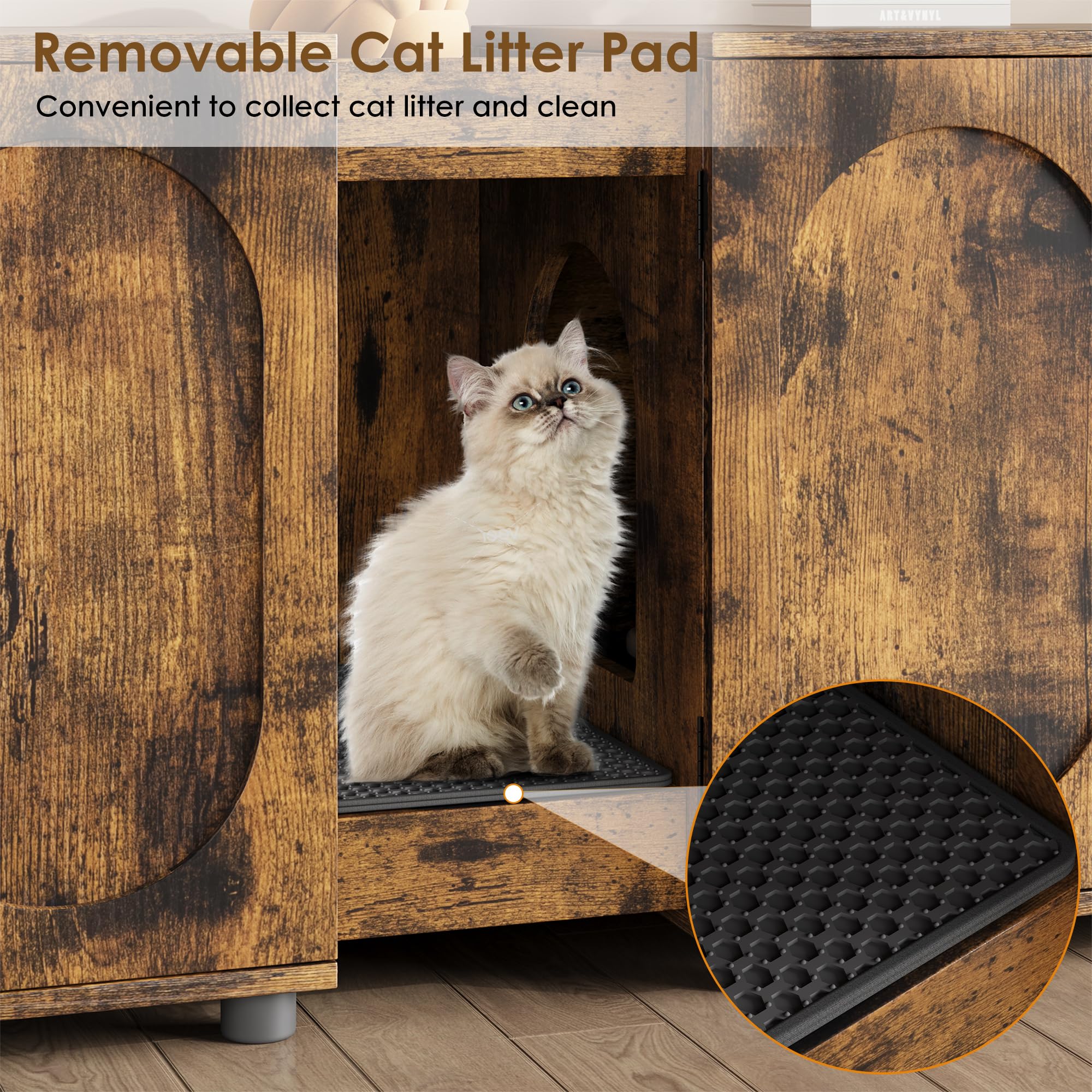 Garvee Cat Litter Box Enclosure, 55.1" Double Litter Box Furniture Large Cat Box Enclosure Kitty Litter Box for 2 Cats Hidden Cat Litter Cabinet Double Cage with Cat Litter Pad, Retro | Oval