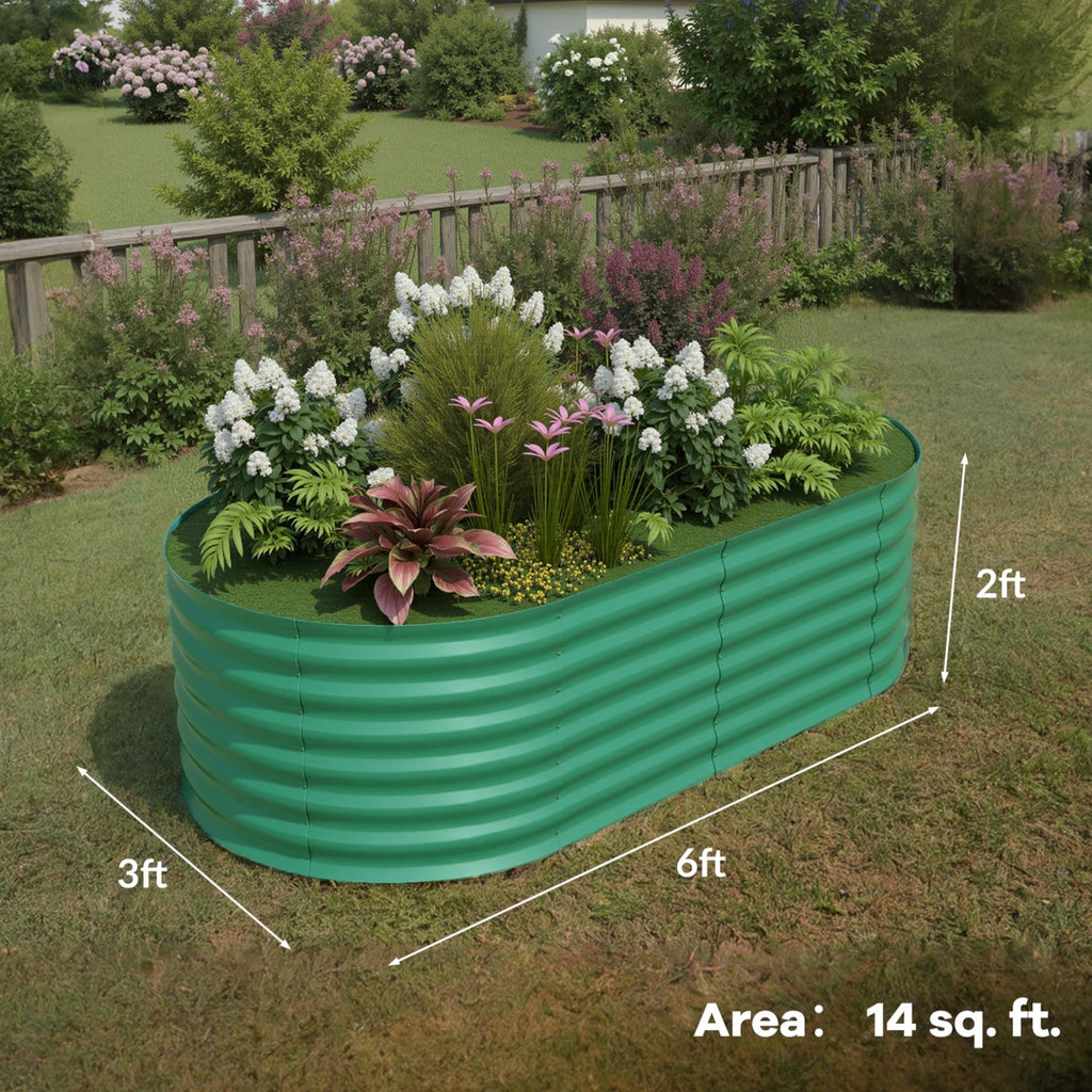 Garvee 6' X 3' X 2' Oval Galvanized Raised Garden Bed, Outdoor Metal Planter Box for Flowers, Vegetables & Herbs, Green