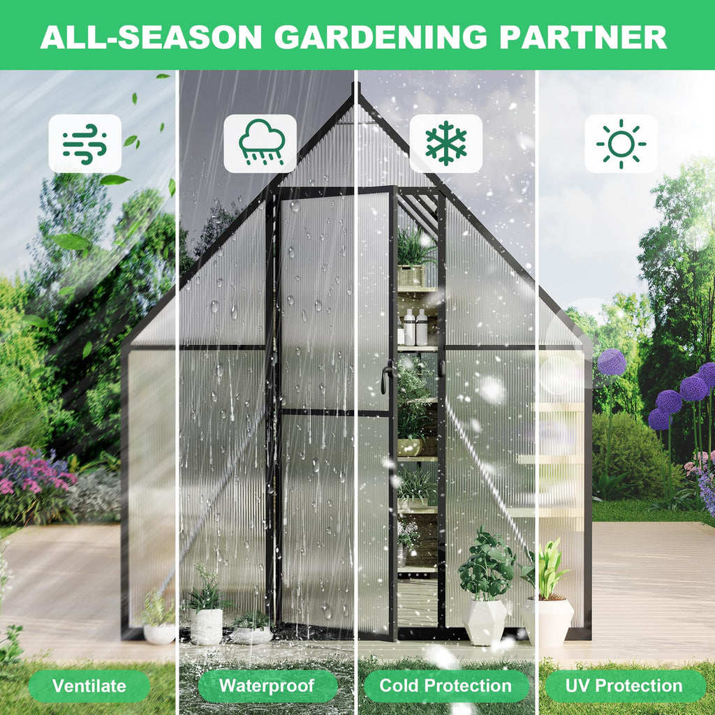 Garvee 6'x11' Aluminum-Framed Polycarbonate Greenhouse, Heavy Duty Polycarbonate Greenhouse With Quick Setup Structure and Roof Vent, Large Enhanced Aluminum GreenhouseKit for Outdoors