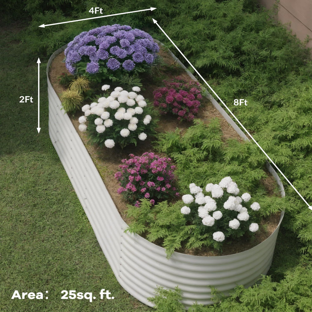 Garvee 8' X 4' X 2' Oval Metal Raised Garden Bed with Safety Edging, Outdoor Planter Box for Vegetables & Plants, Beige