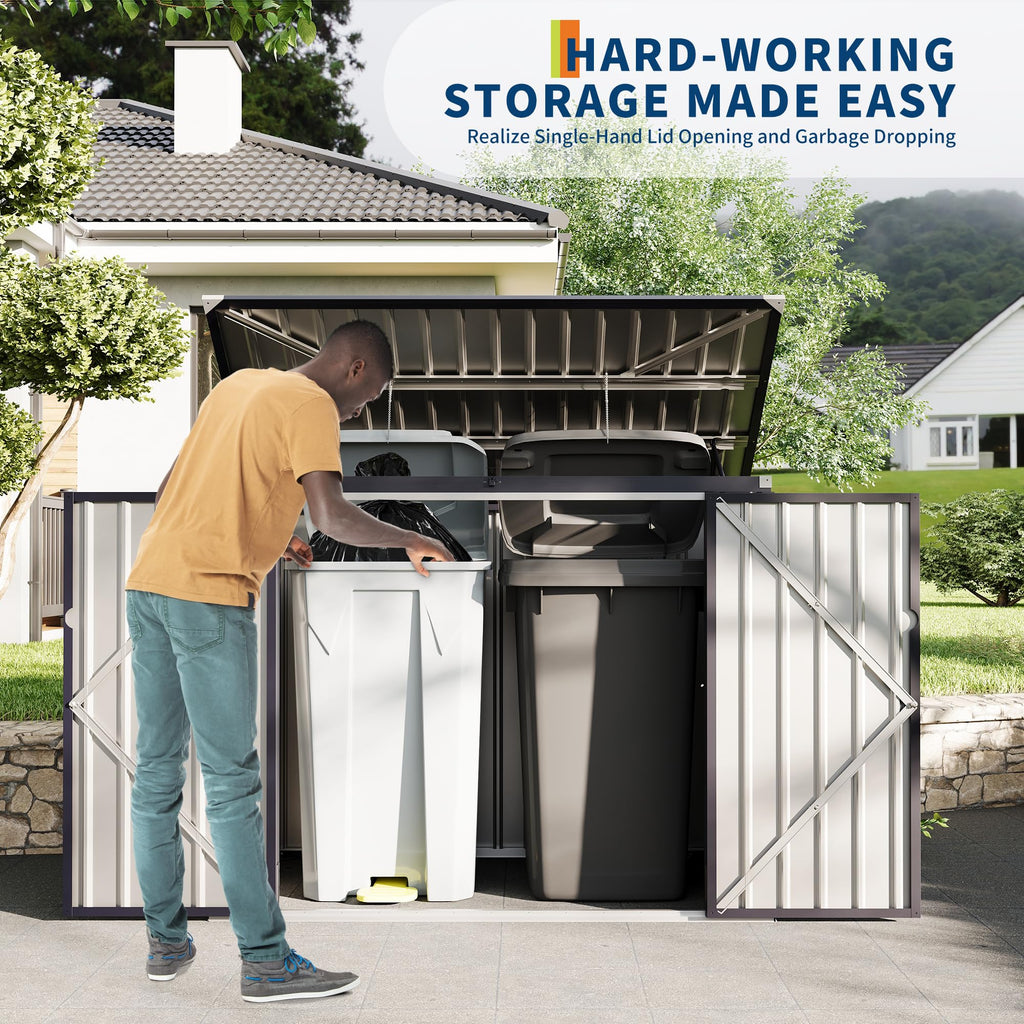 Garvee 3x6ft Metal Outdoor Storage Shed for 2 Trash Cans, Garbage Bin Storage with Chain Lid, Durable Garden, Backyard & Patio Shed