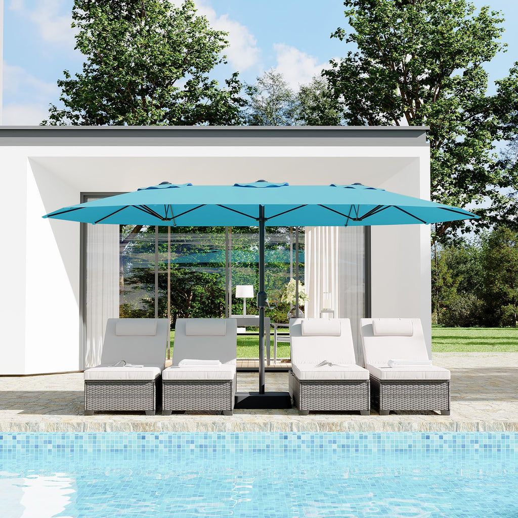 Garvee 15' Large Patio Umbrella with Base, Outdoor Double-Sided Rectangle Market Umbrella Outside Umbrellas for Poolside Lawn Backyard, Misty Blue