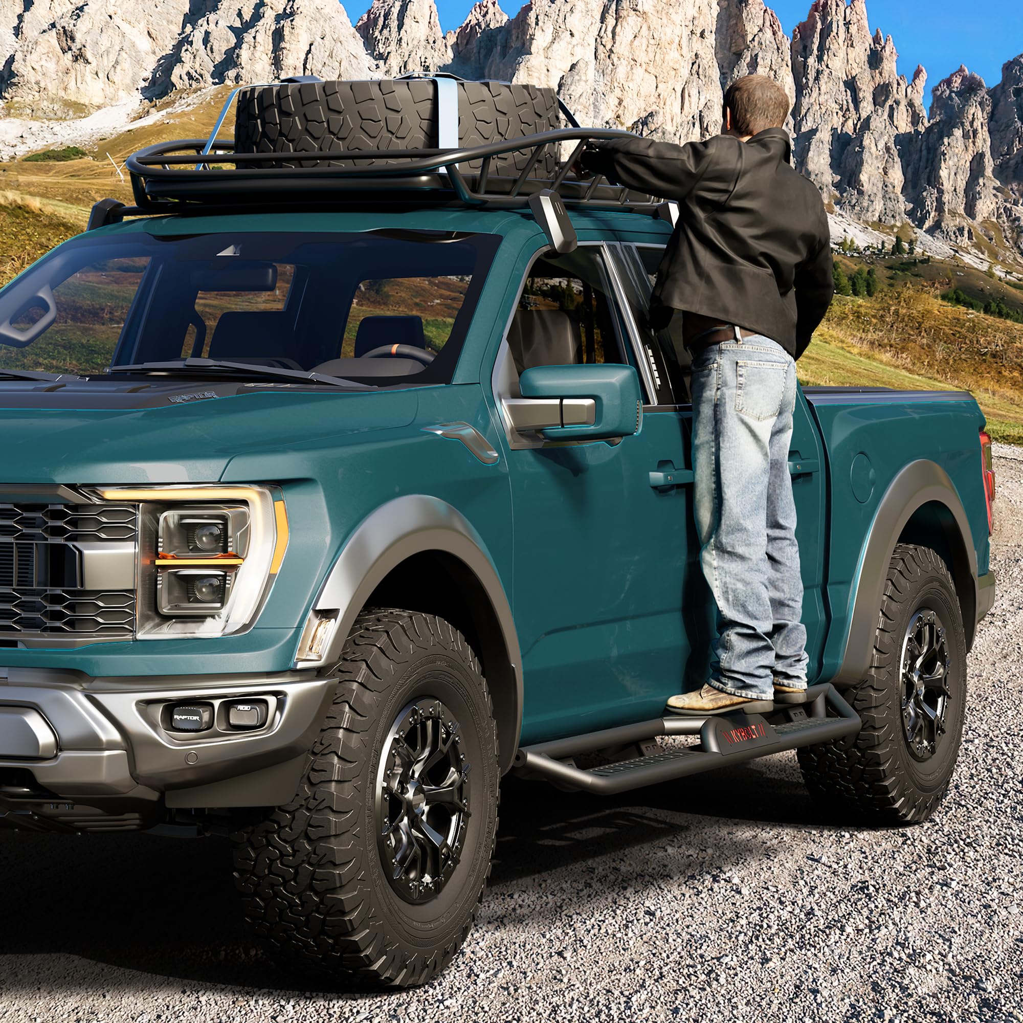 Garvee Running Boards 6.5 Inches with Two Stairs Design Compatible with 2015-2024 Ford F-150 SuperCrew Cab (4 Full-Size Doors), 2017-2024 Ford F-250 F-350 Super Duty Crew Cab, Bolt-on Side Steps