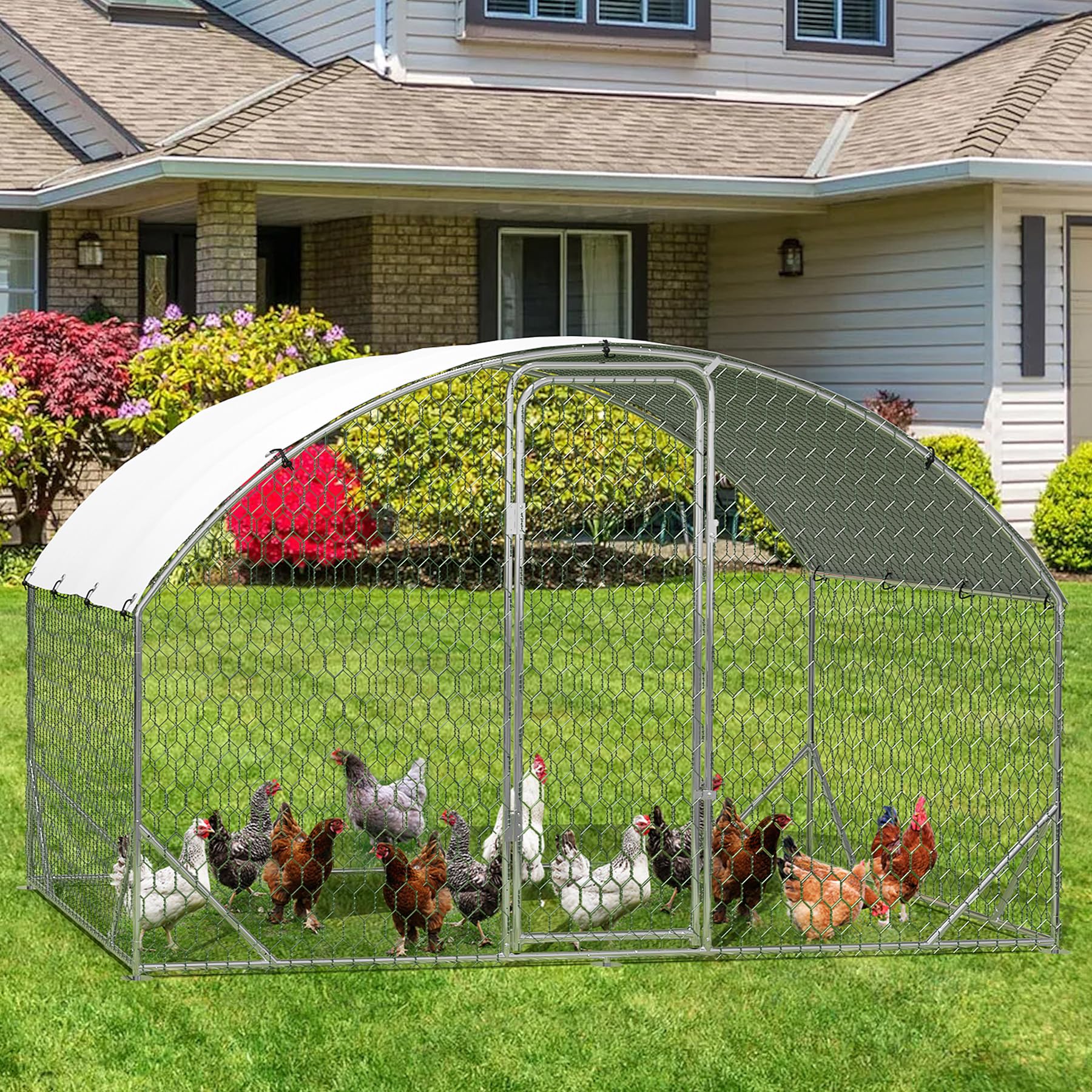 Garvee Large Metal Chicken Coop, Upgrade Tri-Supporting Metal Chicken Run, Large Chicken Pen with Waterproof and Anti-UV Cover, for Duck Rabbit House Outdoor (9.8' W x 6.5' L x 6.5' H)