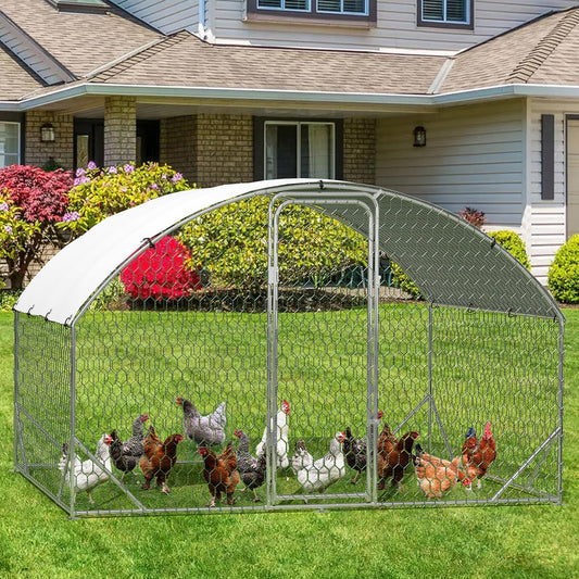 Garvee Large Metal Chicken Coop, Upgrade Tri-Supporting Metal Chicken Run, Large Chicken Pen with Waterproof and Anti-UV Cover, for Duck Rabbit House Outdoor (9.8' W x 6.5' L x 6.5' H)