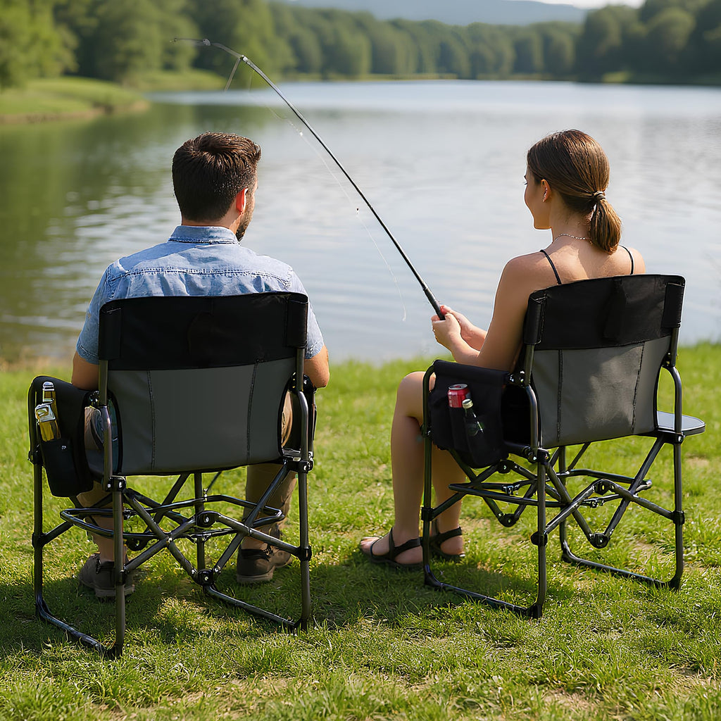 Garvee Camping Chair with Side Table & Storage, Portable Folding Chair for Lawn, Fishing, Sports Events, 400 LB Capacity