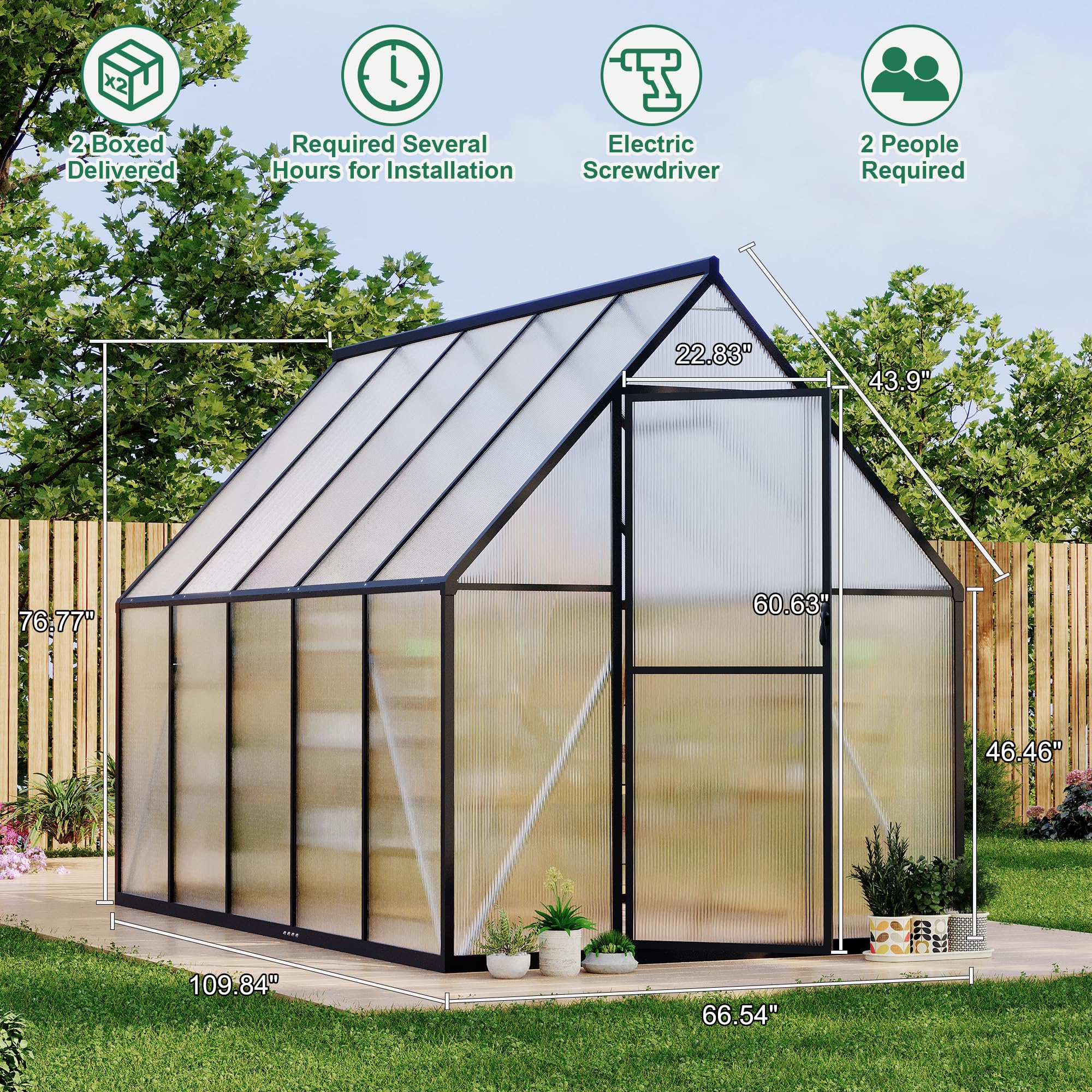 Garvee 6'x9' Aluminum-Framed Polycarbonate Greenhouse – Heavy Duty Greenhouse Kit with Quick Setup, Roof Vent