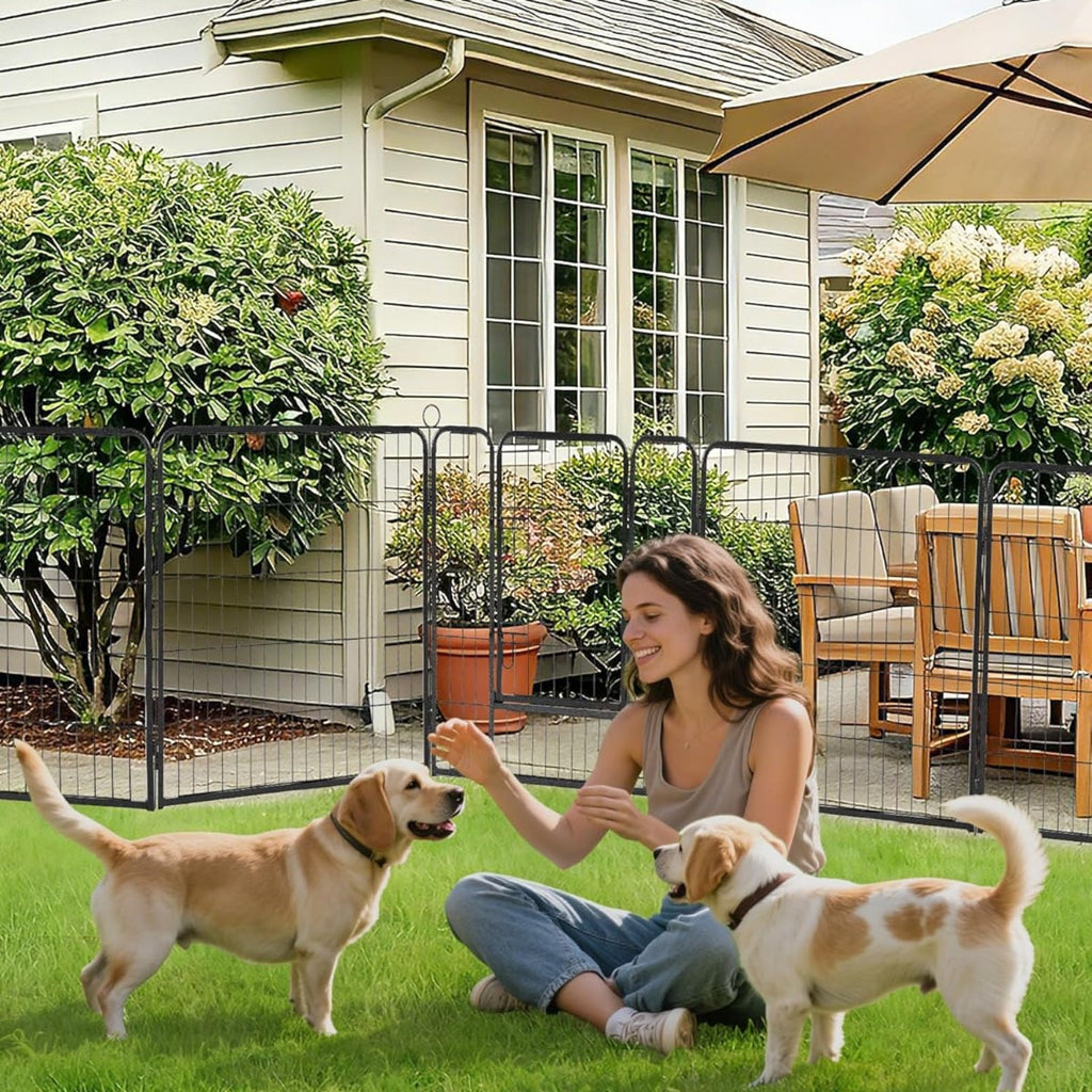 Garvee Outdoor Dog Playpen, Heavy Duty Metal Pet Exercise Pen, Metal Dog Fence with Gate, Pet Fence for Large/Small Dogs, Portable Dog Fence for RV Camping, Yard, Garden,24"H, 16 Panels