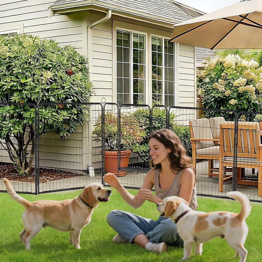 Garvee Outdoor Dog Playpen, Heavy Duty Metal Pet Exercise Pen, Metal Dog Fence with Gate, Pet Fence for Large/Small Dogs, Portable Dog Fence for RV Camping, Yard, Garden,32 Inch, 8 Panels