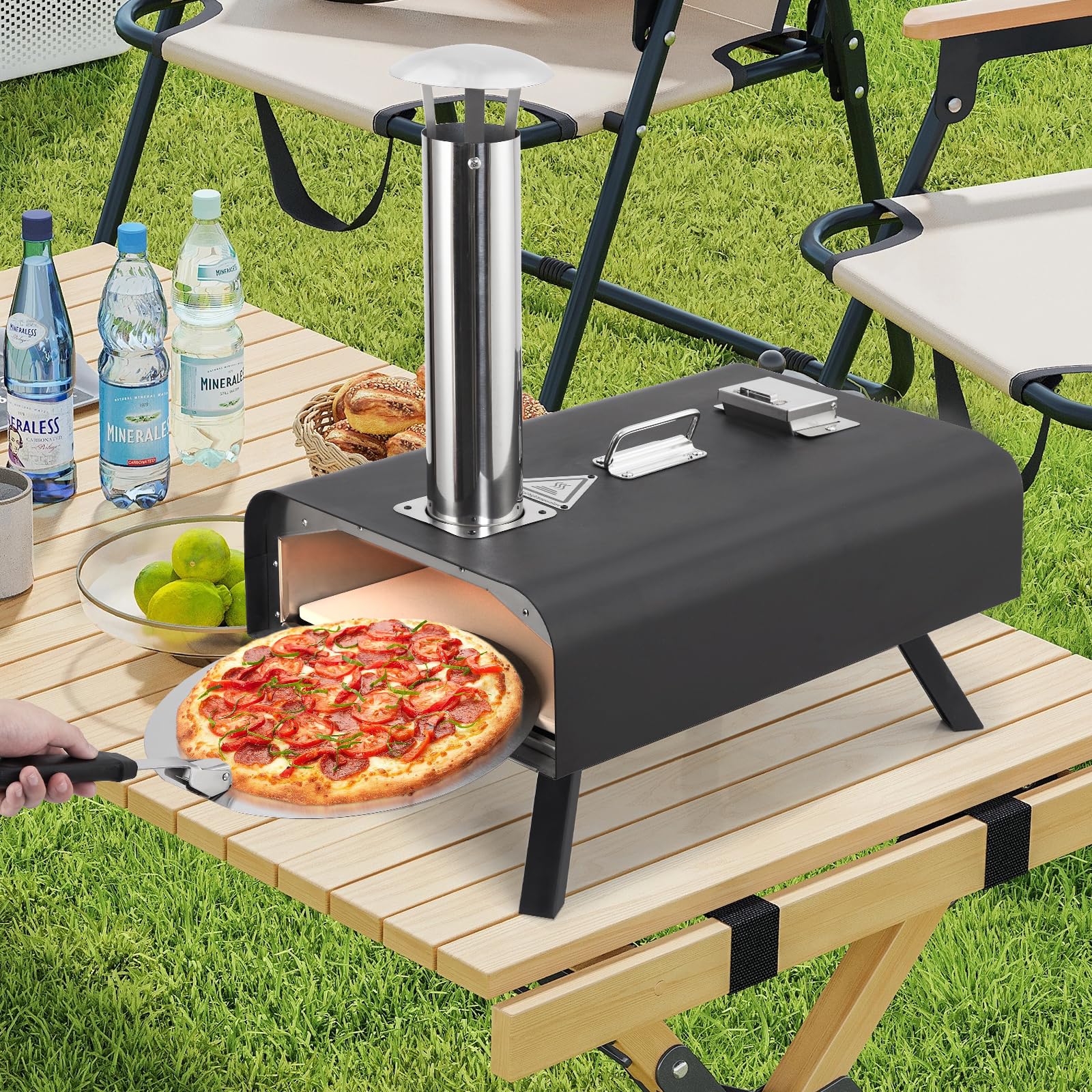 Garvee Outdoor Pizza Oven, 12" Portable Pizza Oven Outdoor, Wood Pellet Pizza Ovens with Pizza Stone, Pizza Peel, Thermometer and Carry Bag, Stainless Steel Pizza Maker Grill for Outside Backyard Camping