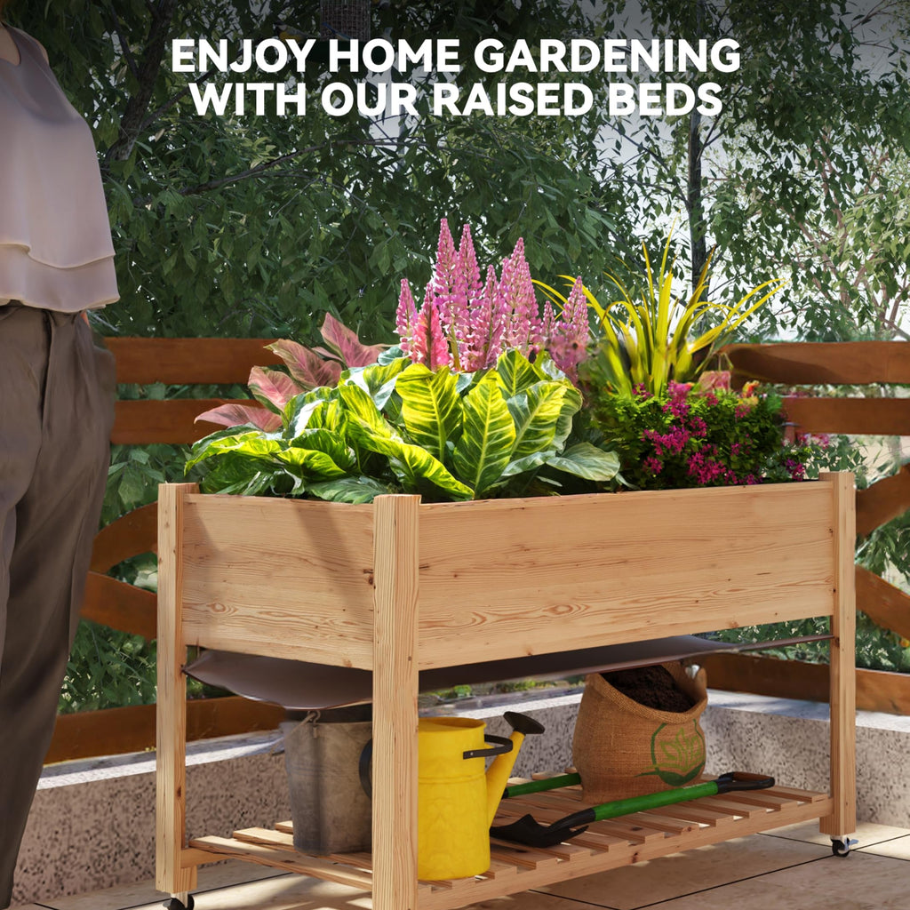 Garvee 48"x24" Cedar Raised Garden Bed with Locking Wheels Elevated 30" Deep Planter Box, Quick 30-Min Assembly for Herbs & Vegetables, Natural
