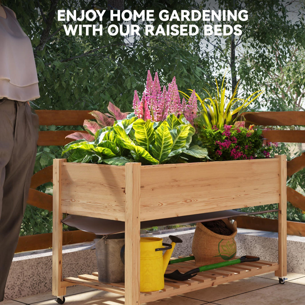 Garvee Wooden Raised Garden Bed with Legs,Elevated Raised Planter Box Outdoor for Growing Vegetables and Herbs,Sturdy Raised Table Garden Bed with Wheels-Enhanced Depth (Natural,48 * 24 * 30 in)