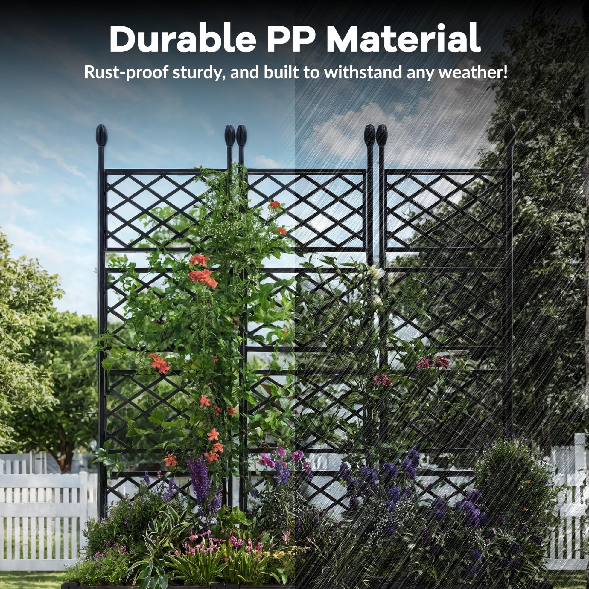 Garvee 3-Pack PP Planter Boxes with Trellis, 48.8" x 16.2" X 63" Modular Red & Privacy Screen, Black