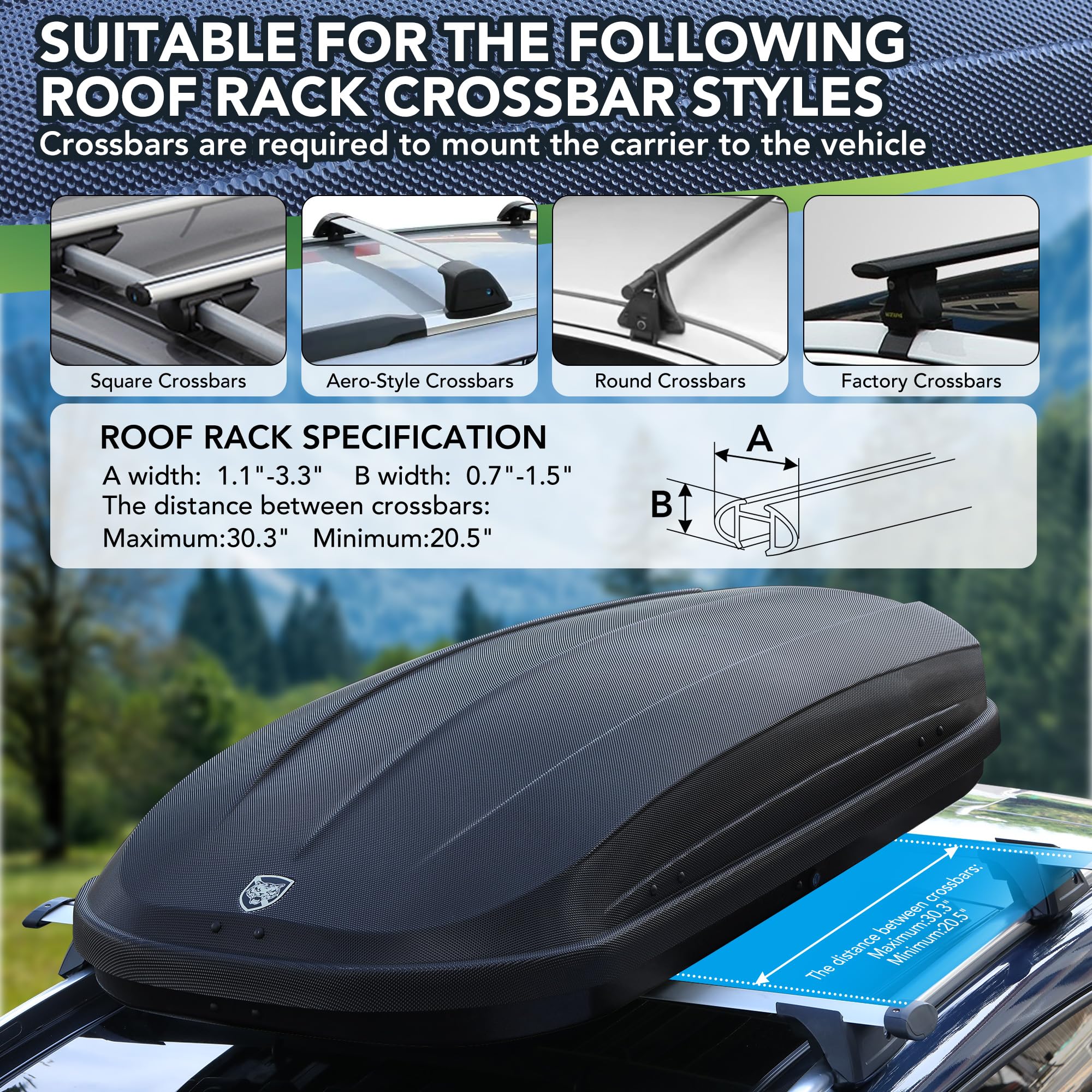 Garvee Rooftop Cargo Box Carrier, 12 Cubic Feet, Dual-Side Opening, 165 LBS Capacity, Secure Straps and Keys for Travel, Black