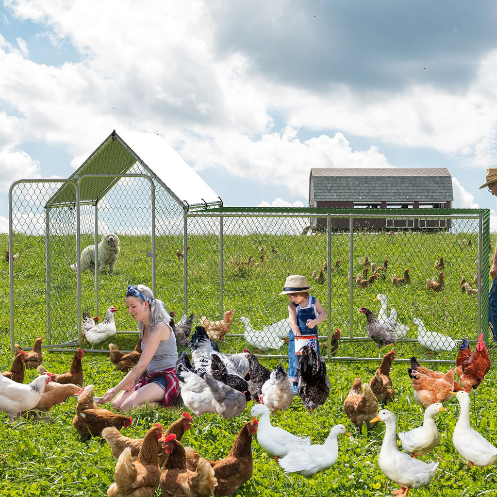 Garvee Chicken Coop Run Large Metal Chicken Pen Outdoor, Metal Chicken Coop with Waterproof and Anti-Uv Cover for 6/10 Chickens,Duck Rabbits Habitat - 118.1 x 39.4 x 59 Inch