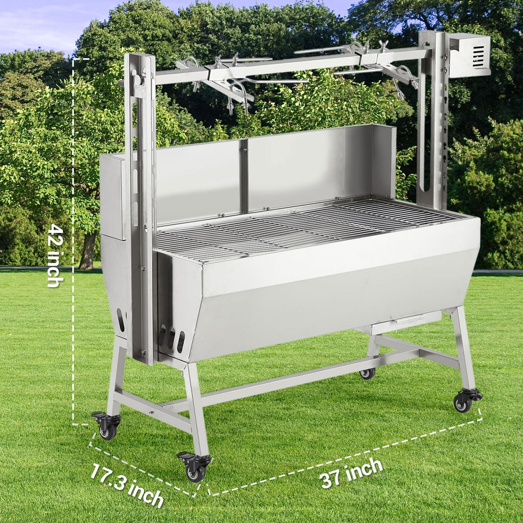 Garvee Stainless Steel Rotisserie Grill with Wind Screen, 52in 132LB Capacity Electric BBQ Pig Lamb Rotisserie Roaster with 50W Motor, Charcoal Spit Roaster Grill for Outdoor Kitchen, Camping