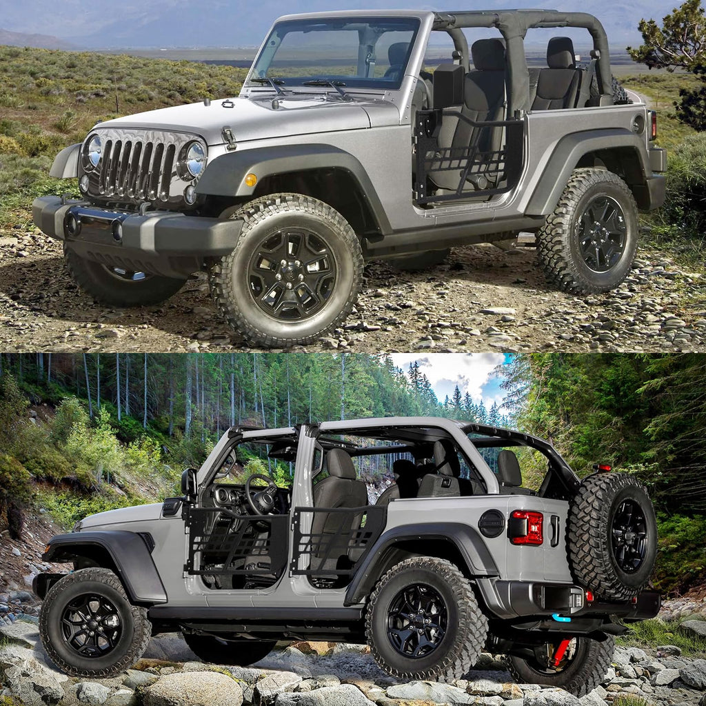 Garvee Off-Road Safari Tubular Doors with Side View Mirror Compatible with Jeep Wrangler TJ 1997-2006 - Set of 2 Fat Tube Half Doors for Adventure
