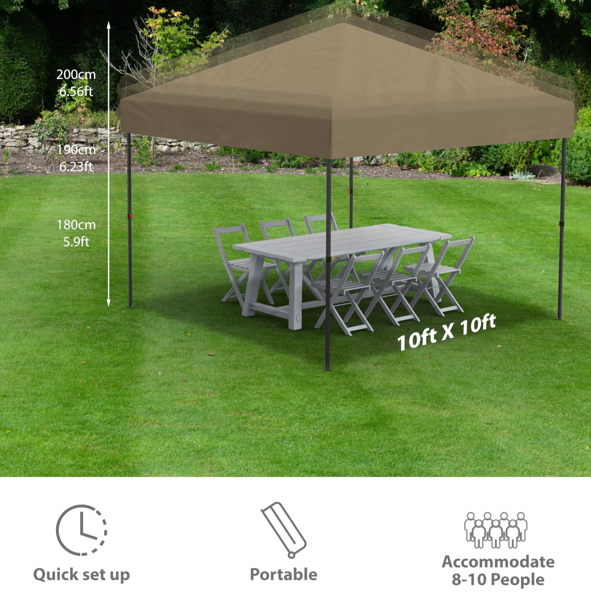 Garvee 10'x10' Pop-Up Canopy Tent - Portable Instant Gazebo with 1 Removable Sidewall, 4 Stakes & Ropes for Outdoor Events, Patio, Party, Camping, Khaki