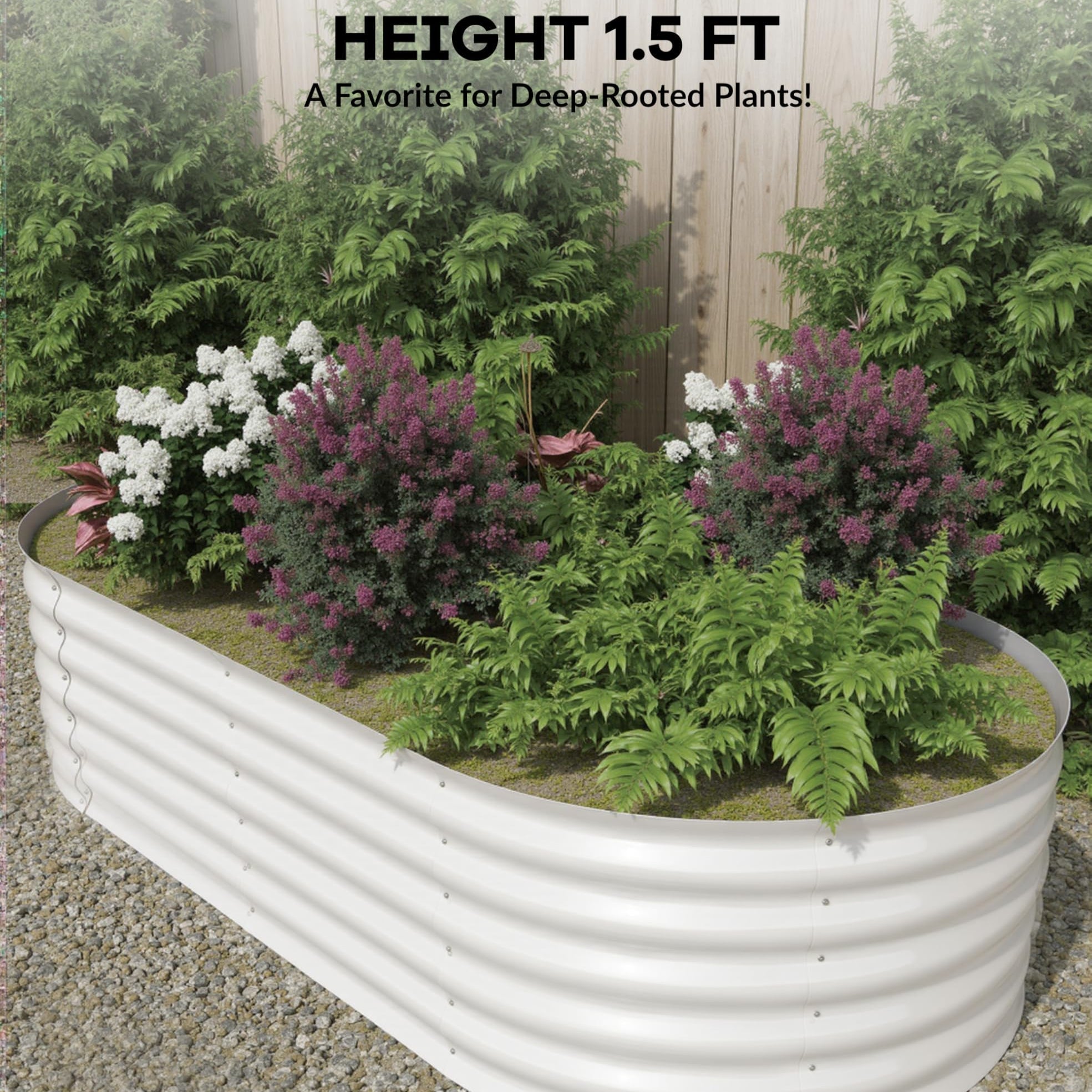 Garvee 8' X 4' X 1.5' Oval Raised Garden Bed, 0.6mm Galvanized Steel Planter with Open Bottom, Weatherproof Outdoor Kit, Beige