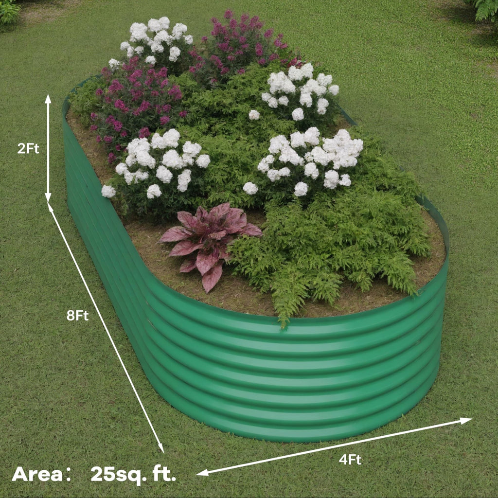 Garvee 8' X 4' X 2' Oval Metal Raised Garden Bed with Safety Edging, Outdoor Planter Box for Vegetables & Plants, Green