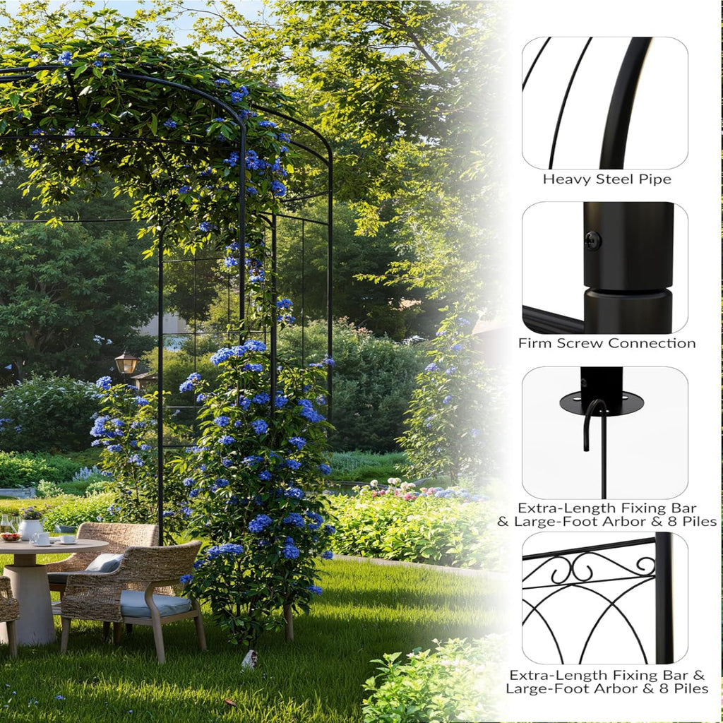 Garvee 8.8 FT Birdcage Garden Arch Metal Arbor Rust-Resistant Reinforced Steel Elegant Climbing Flower Support Patio Backyard Wedding