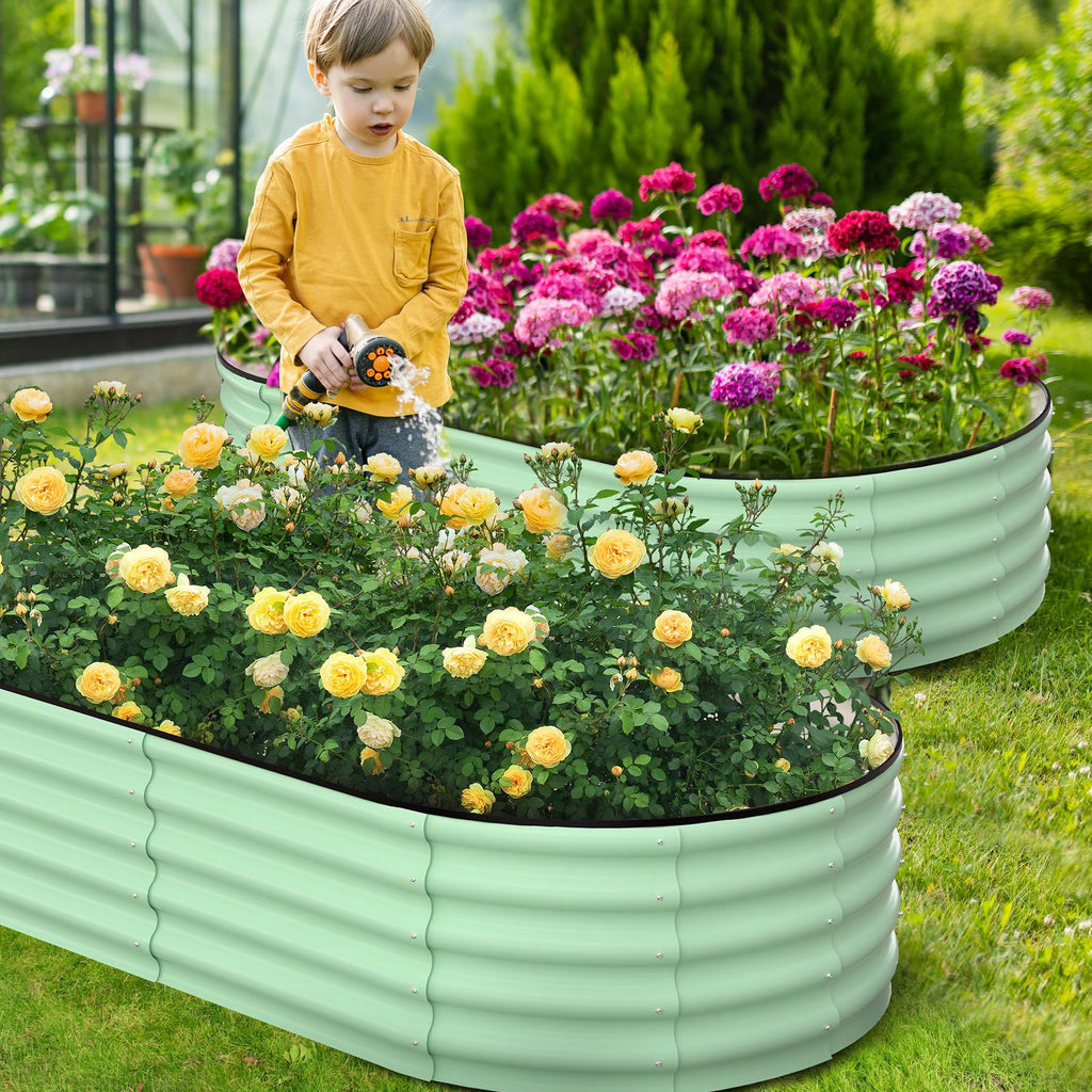 Garvee 2-Pack 6'x3'x1' Oval Galvanized Raised Garden Beds - Open Base, Large Metal Planter Boxes for Vegetables & Flowers, Tool-Free Assembly, Green