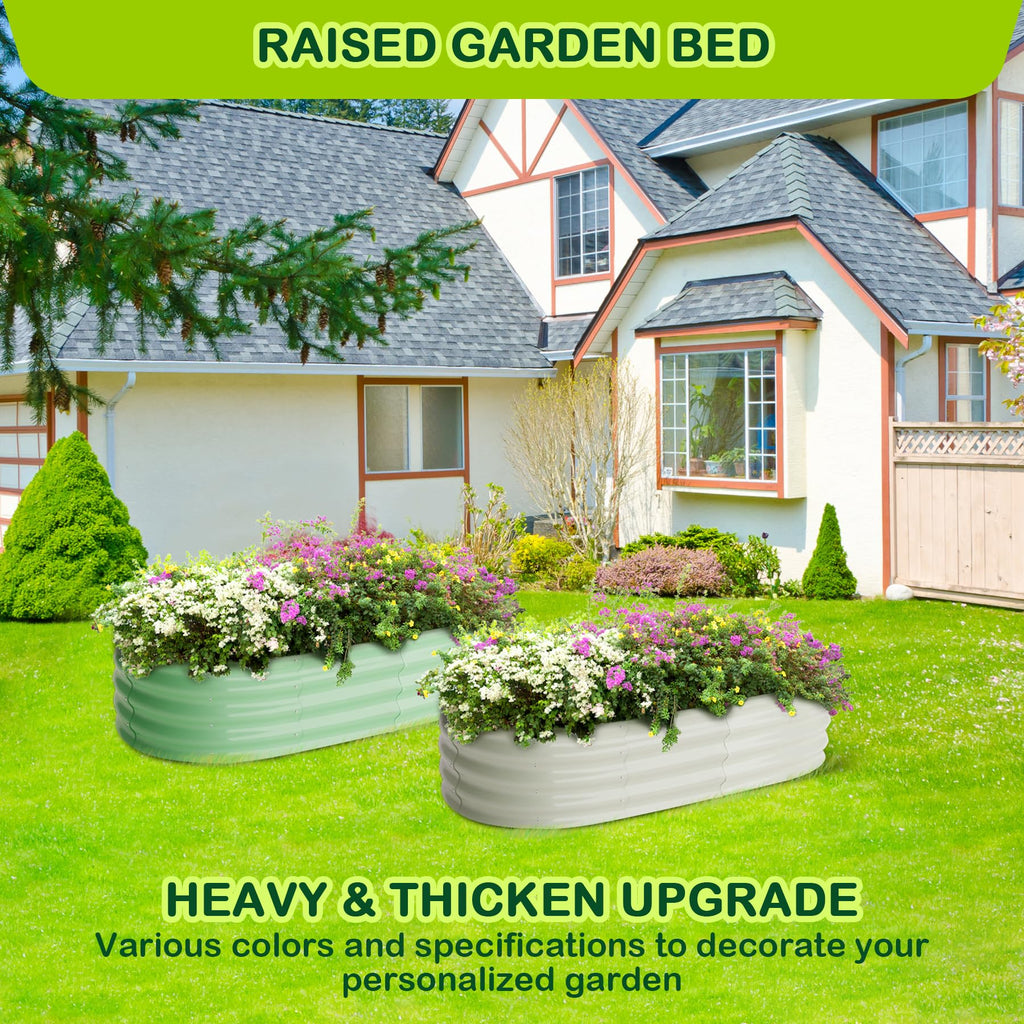 Garvee 2-Pack 4.5'x2'x2' Oval Galvanized Raised Garden Beds, Open Base Metal Planters, Large Outdoor Planter Boxes, Green
