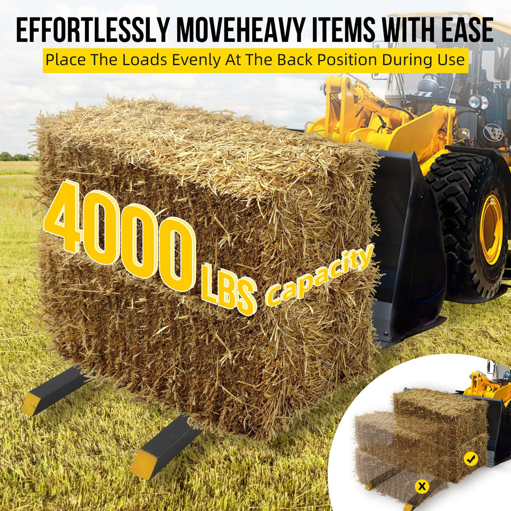 Garvee 60" 4000lbs Clamp on Pallet Forks Heavy Duty Tractor Forks without Adjustable Stabilizer Bar Quick Attach Pallet Fork for Bucket Tractor Loader Skid Steer