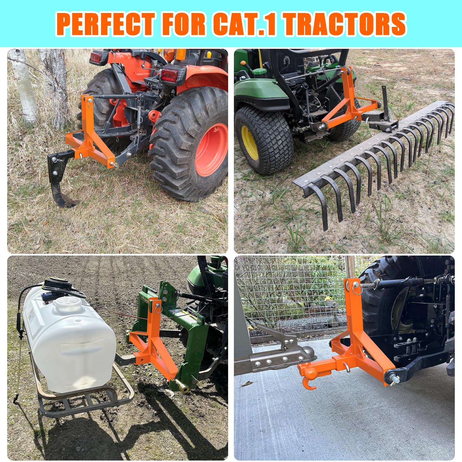 Garvee 3 Point 2" Trailer Hitch Receiver Heavy-Duty for Category 1 Tractors Compatible with Kubota BX LM25H WLM Tractor NorTrac Yanmar Kioti Cat 3 Point 2"-Orange