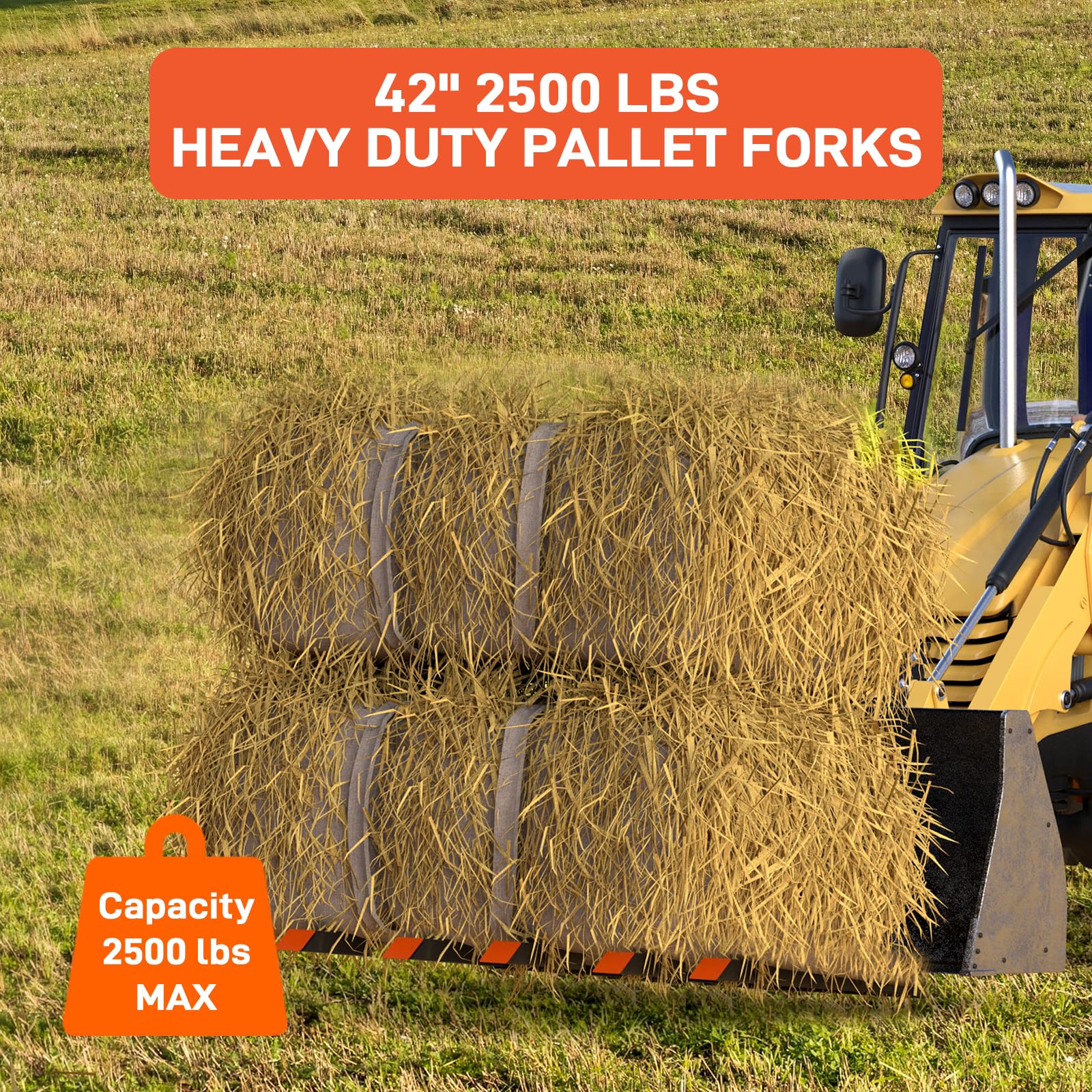 Garvee Clamp On Pallet Forks Fits 48" Bucket, 2500LB Capacity 5-Tine Attachment for Tractor & Skid Steer Loader