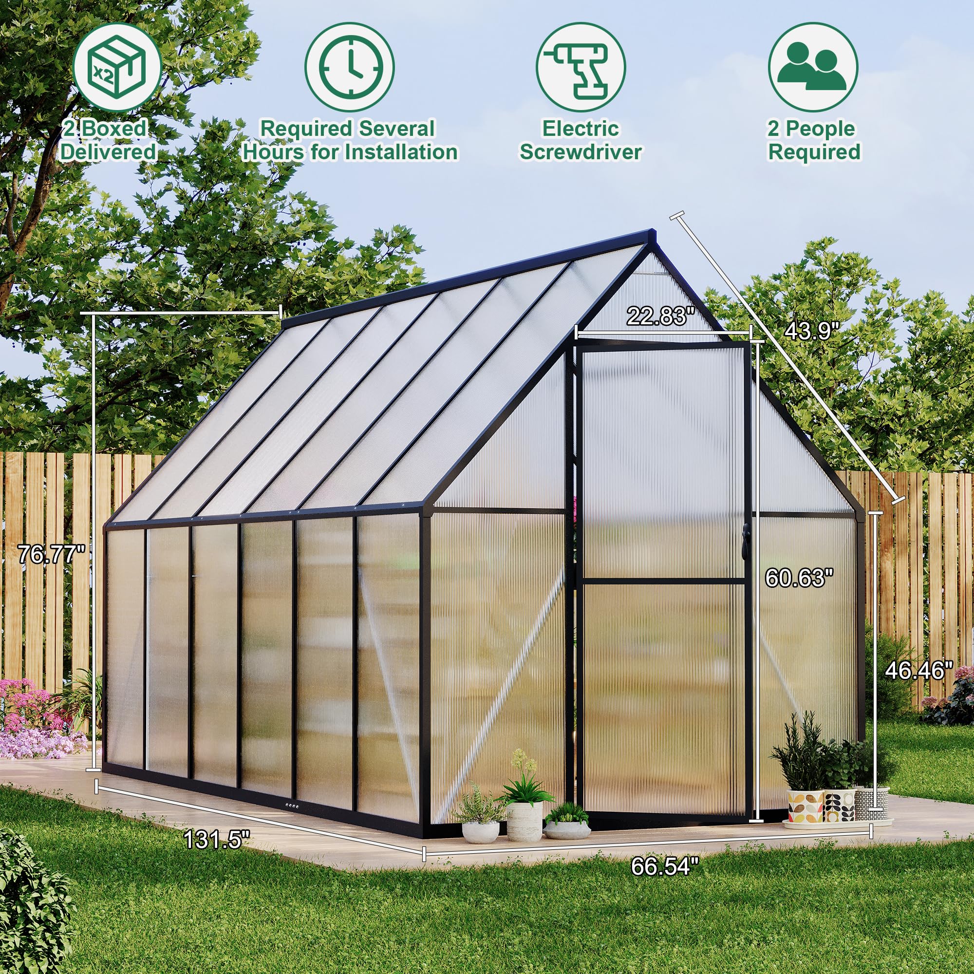 Garvee 6'x11' Aluminum-Framed Polycarbonate Greenhouse, Heavy Duty Polycarbonate Greenhouse With Quick Setup Structure and Roof Vent, Large Enhanced Aluminum GreenhouseKit for Outdoors