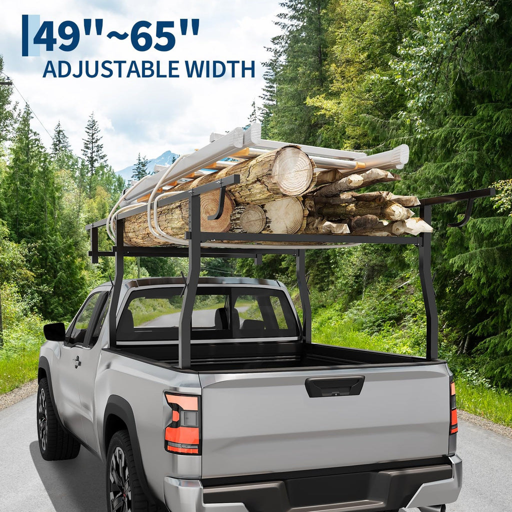 Garvee 1000 LBS Steel Truck Ladder Rack Adjustable For Pickup Truck Bed 49-64 Inches Width, Black