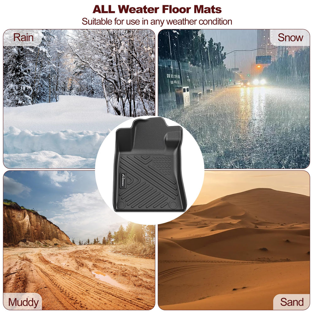 Garvee Floor Mats for 2024-2025 Ford Ranger Anti Skid Heavy Duty Waterproof Floor Liners Black Full Set