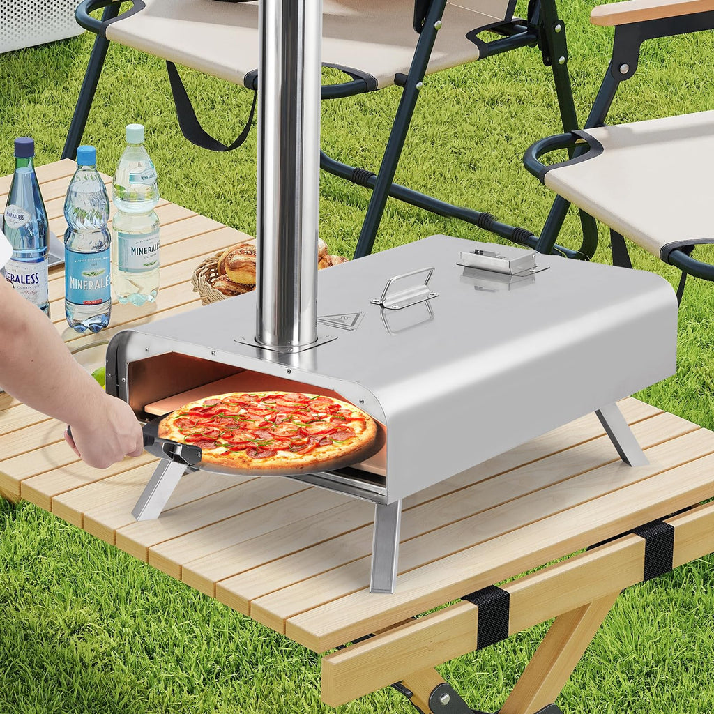 Garvee Outdoor Pizza Oven, 12" Portable Pizza Oven Outdoor, Wood Pellet Pizza Ovens with Pizza Stone, Pizza Peel, Thermometer and Carry Bag, Stainless Steel Pizza Maker Grill for Outside Backyard Camping