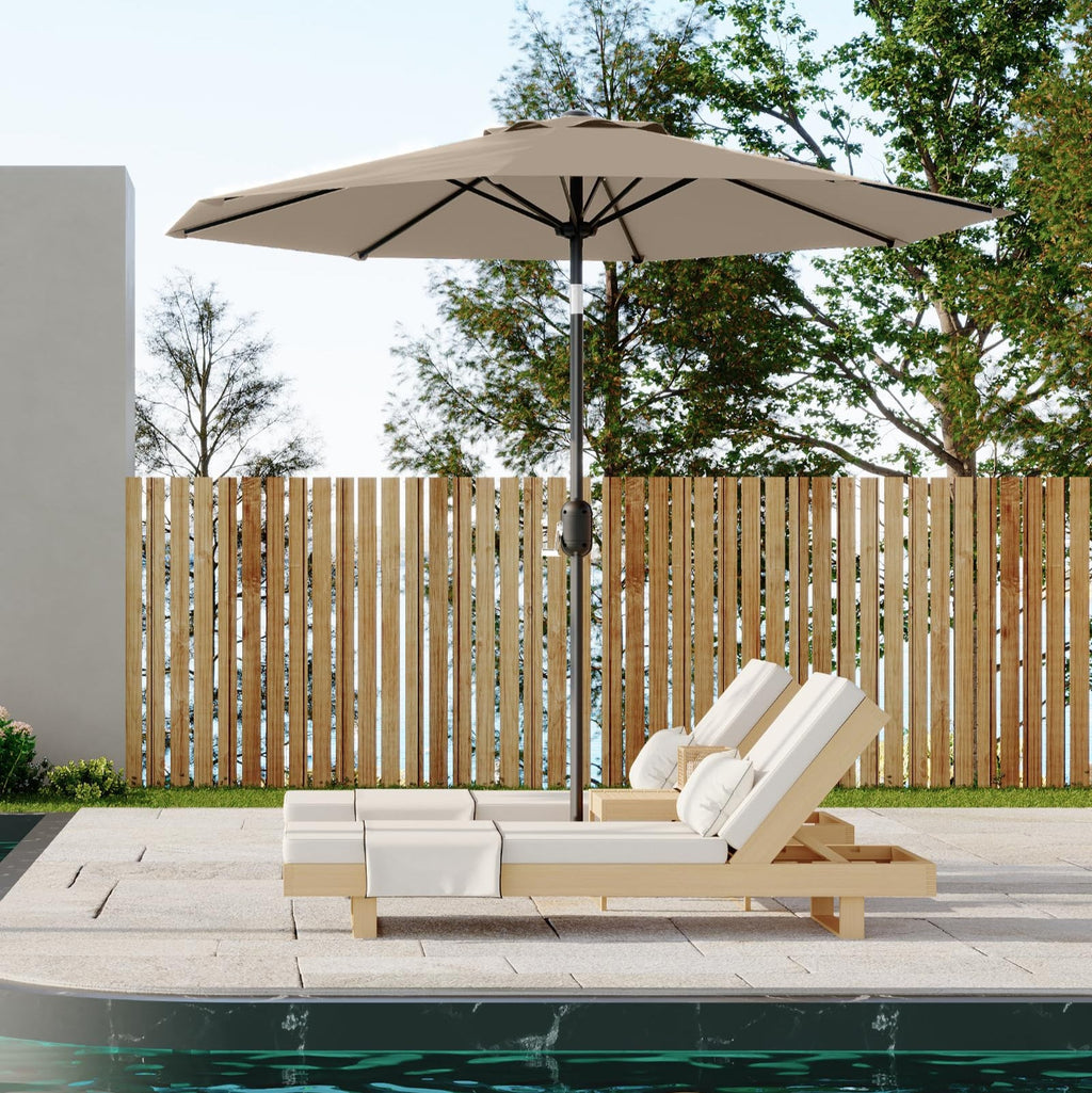 Garvee 9 ft Outdoor Patio Umbrella with 8 Sturdy Ribs, Crank Lift, Push-Button Tilt & UV-Resistant Waterproof Canopy for Pool, Deck, Yard & Garden, Tan