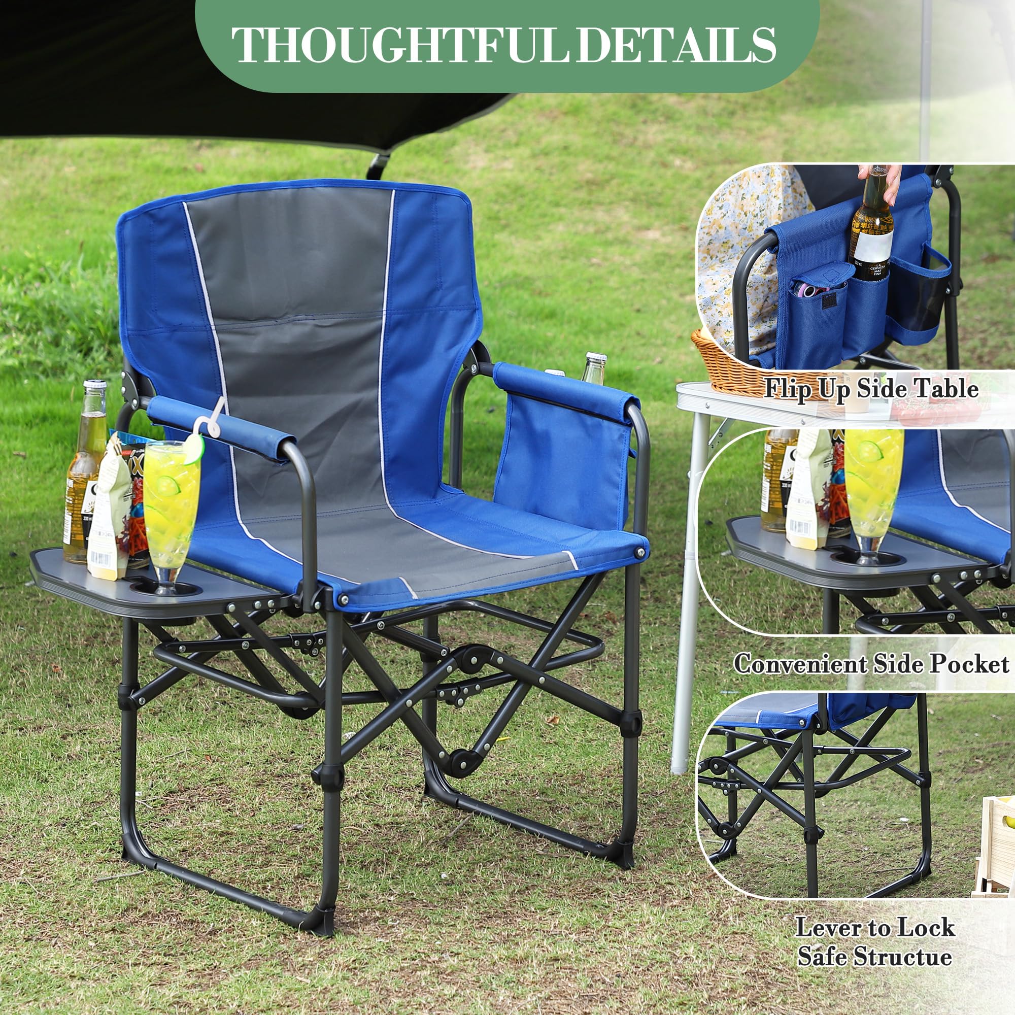 Garvee Oversized Portable Camping Directors Chair With Side Table & Detachable Pockets For Fishing Beach Picnic Concert Lawns, 31.89x19.69x36.22