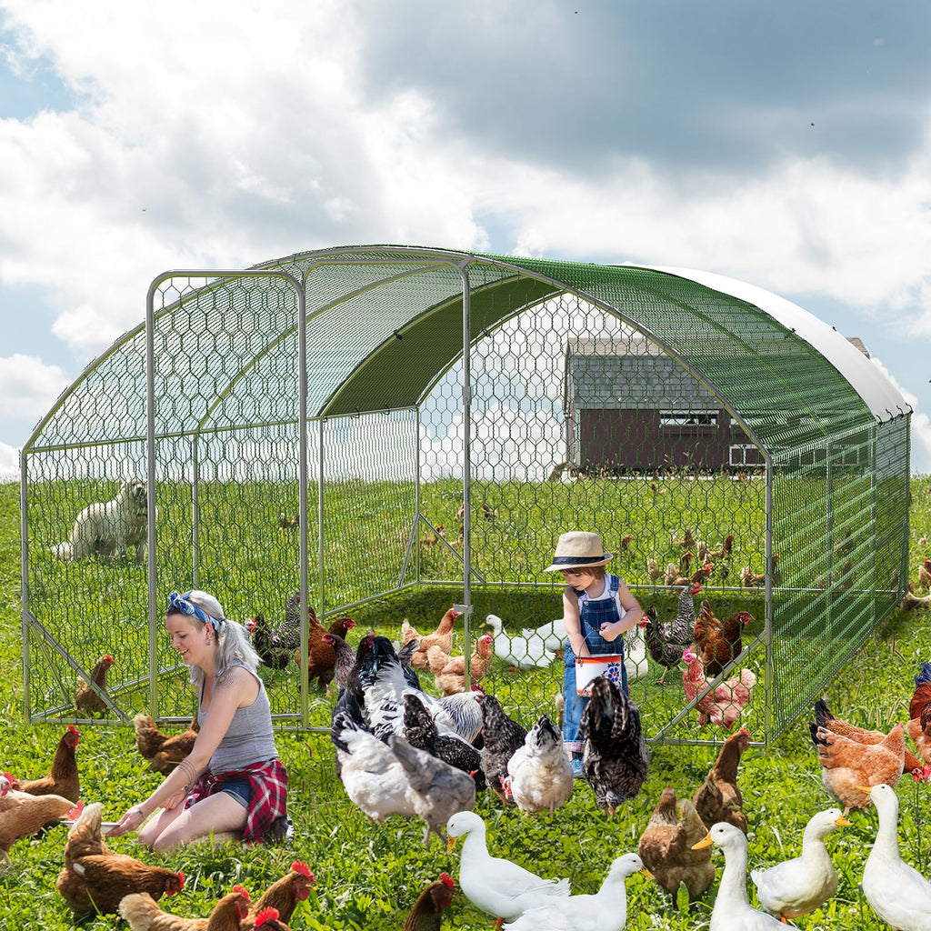 Garvee Large Metal Chicken Coop, Dome Shape Chicken Coop with Upgrade Tri-Supporting, Chicken Coop Run with Waterproof and Anti-UV Cover (19.7'L x 9.8'W x 6.6'H)