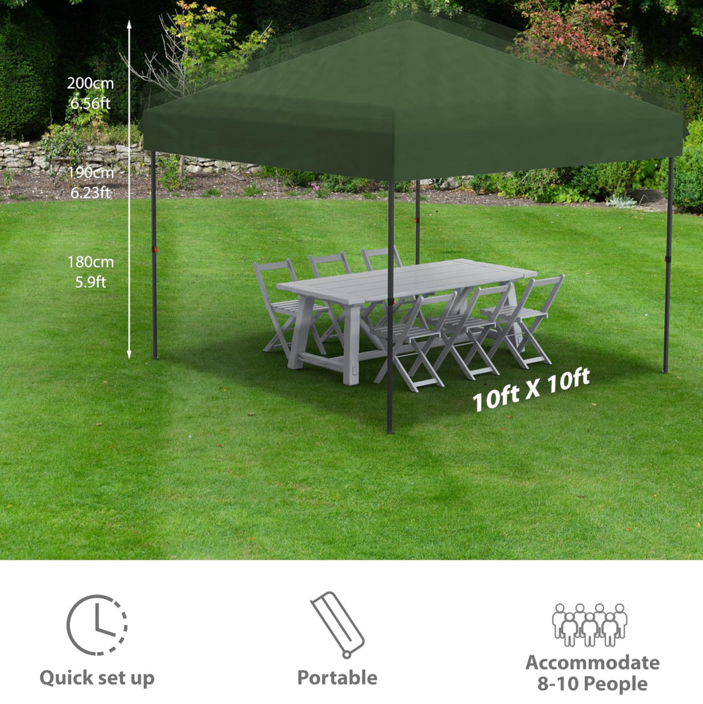 Garvee 10'x10' Pop-Up Canopy Tent - Portable Instant Gazebo with 1 Removable Sidewall, 4 Stakes & Ropes for Outdoor Events, Patio, Party, Camping, Green