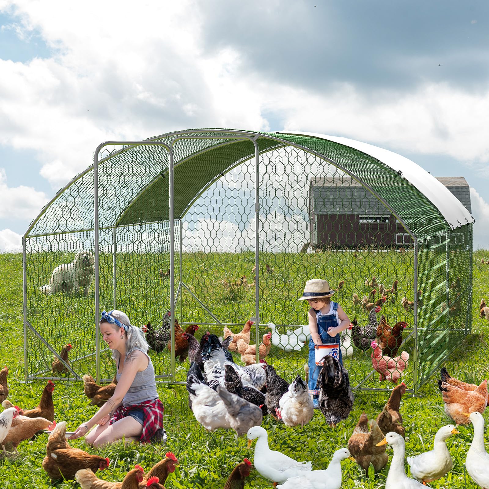 Garvee Large Metal Chicken Coop, Upgrade Tri-Supporting Metal Chicken Run, Large Chicken Pen with Waterproof and Anti-UV Cover, for Duck Rabbit House Outdoor (9.8' W x 13.1' L x 6.5' H)