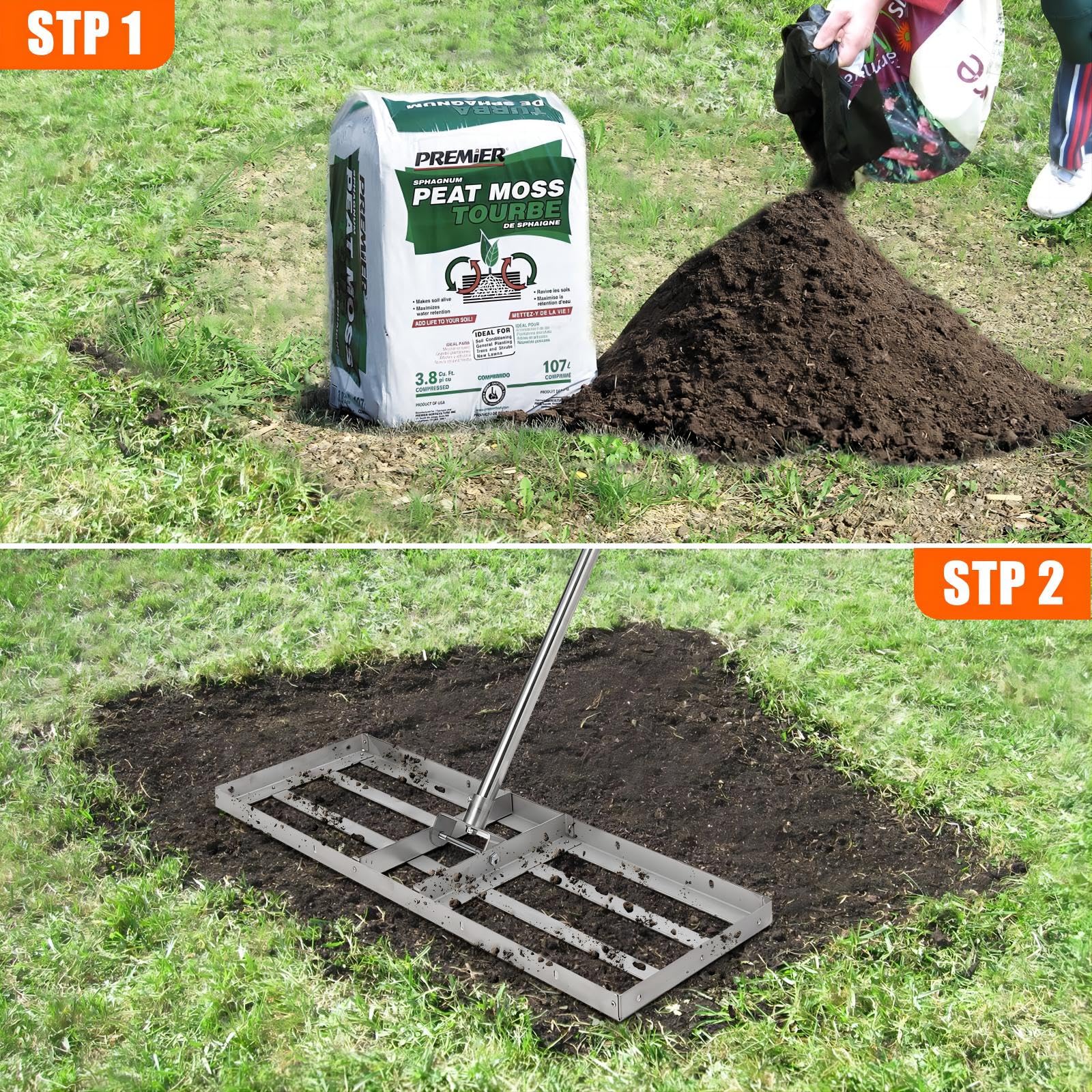 Garvee 30"×10" Heavy-Duty Steel Lawn Leveling Rake with 180° Flexible Rotation - Topdressing Spreader Tool for Backyard, Garden, Golf Course, Farm, and Pasture