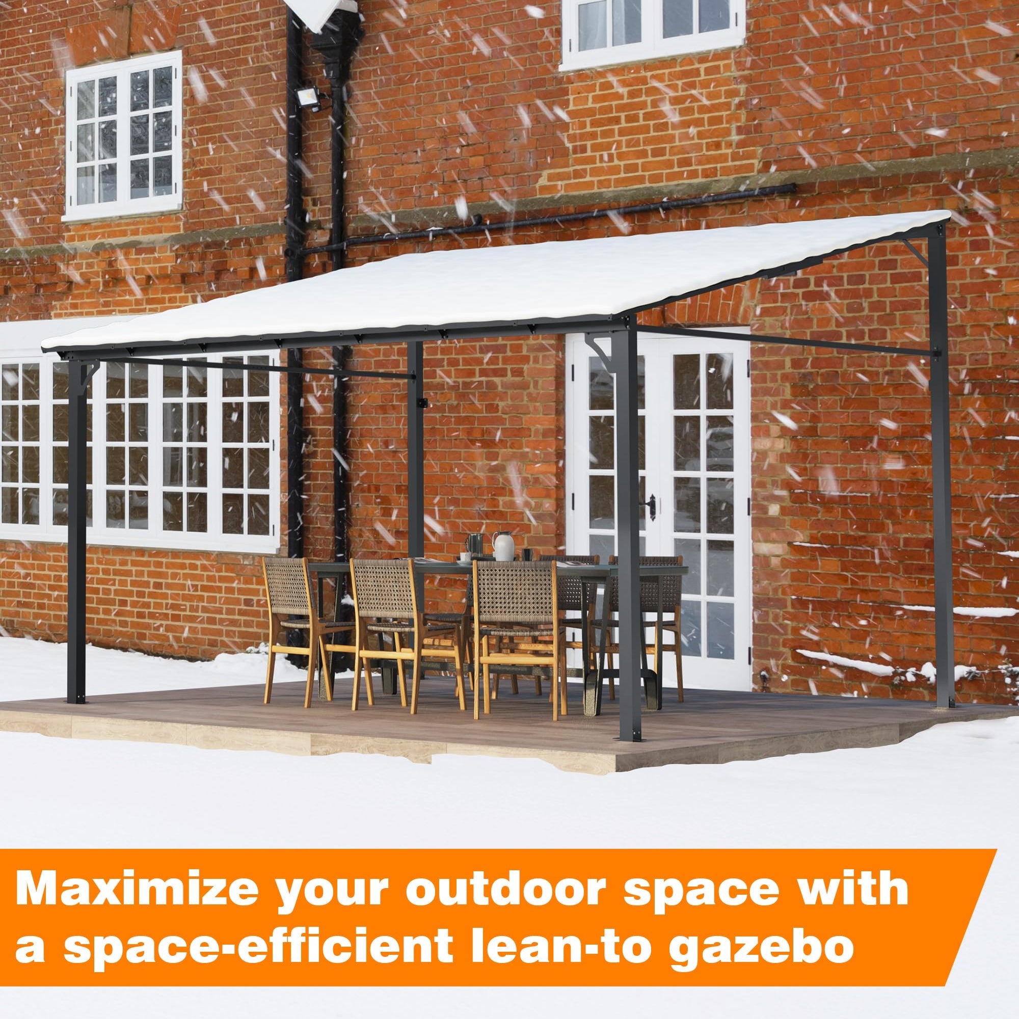 Garvee 12'x14' Lean To Gazebo Hardtop Wall Pergola with Polycarbonate Roof for Lawn Patio Deck and Party Space Efficient Aluminum Frame Grey